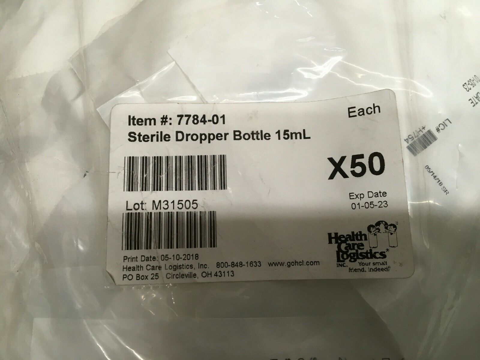 50 health care logistics 15mL STERILE DROPPER BOTTLE 7784-01