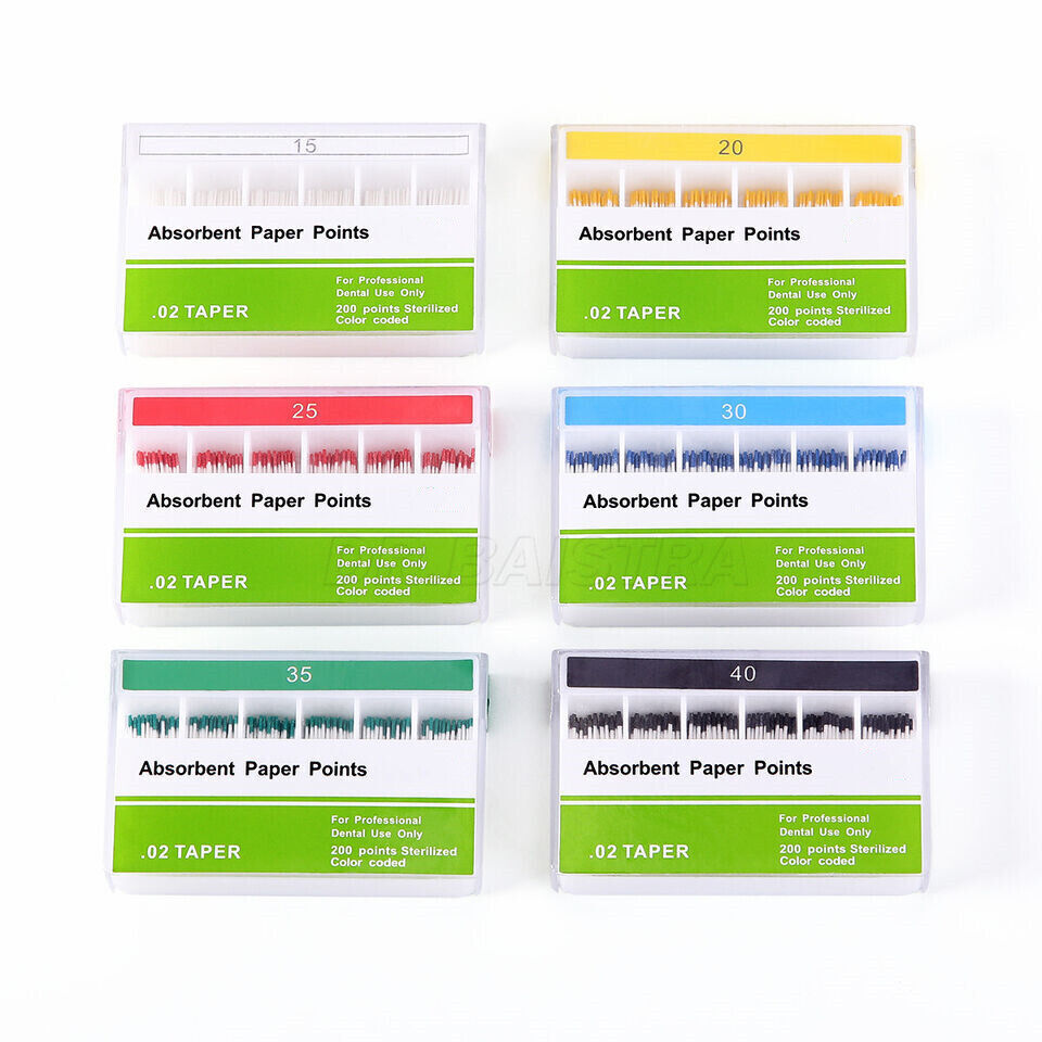 Dental Root Canal Absorbent Paper Points Color Coded Taper .02/.04/.06 #15-40