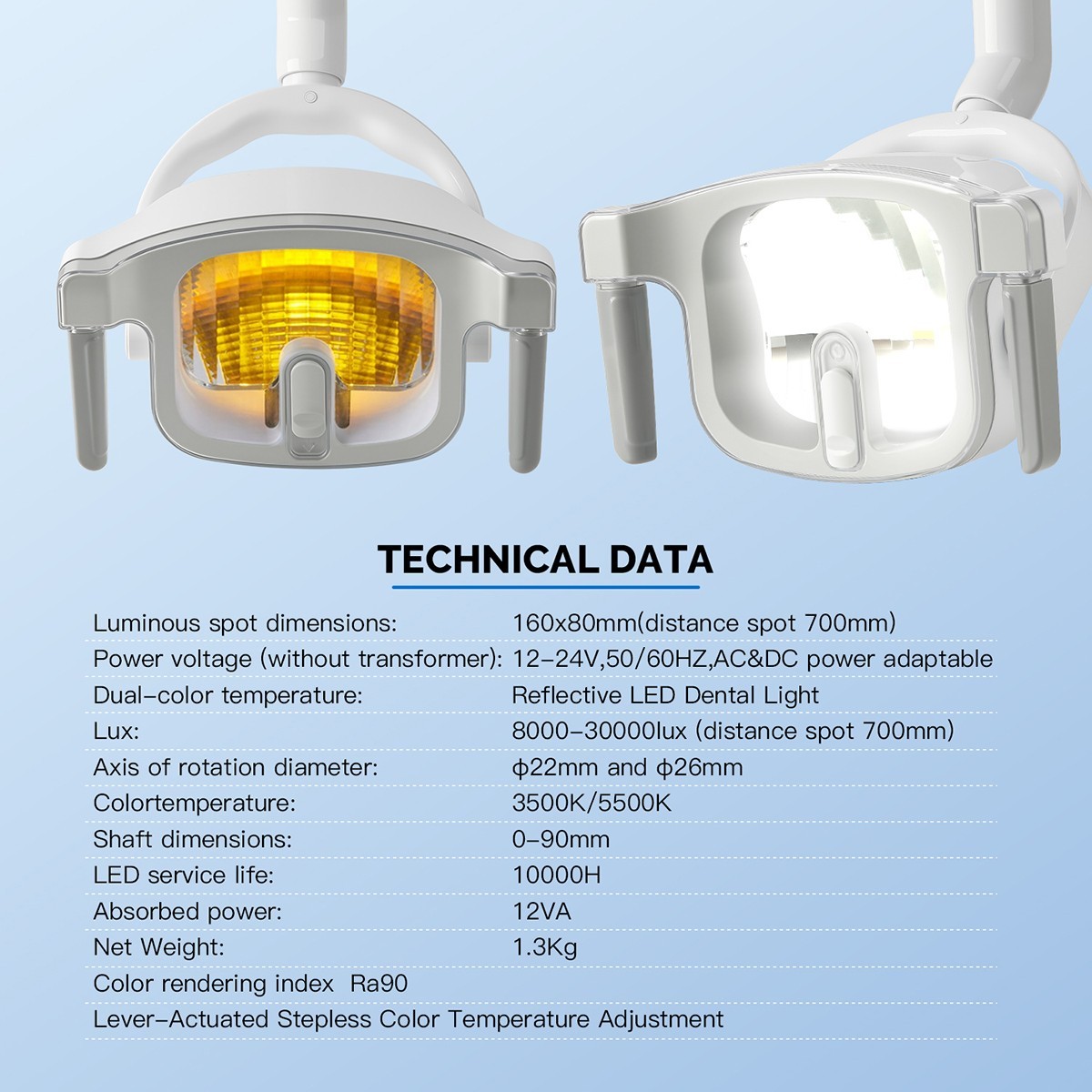 AZDENT Dental LED Lamp Oral Light White&Yellow Lamp 12W for Dental Chair Unit