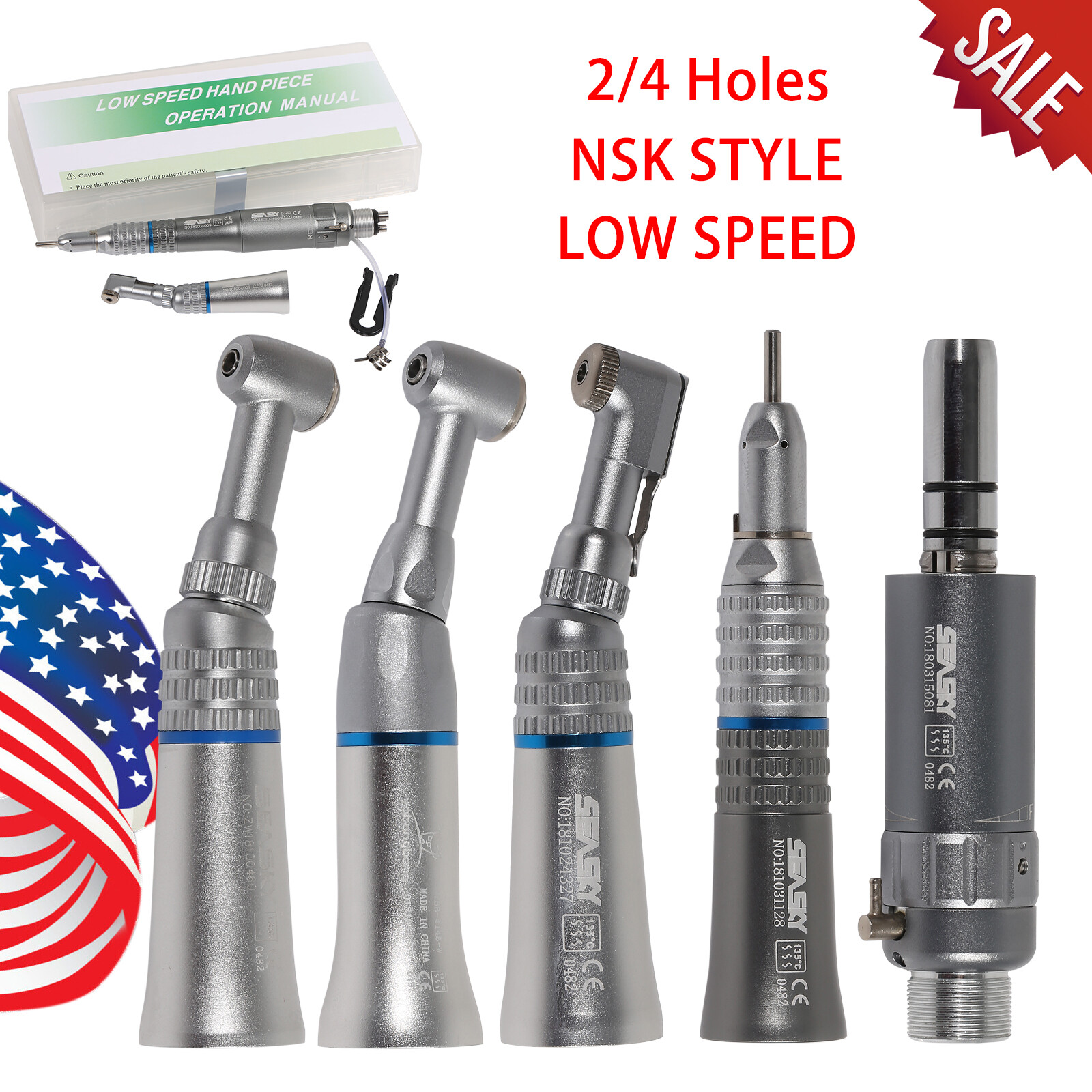 Dental Straight Low Speed Handpiece Auto /Manual Chuck Contra Angle Motor F/ NSK