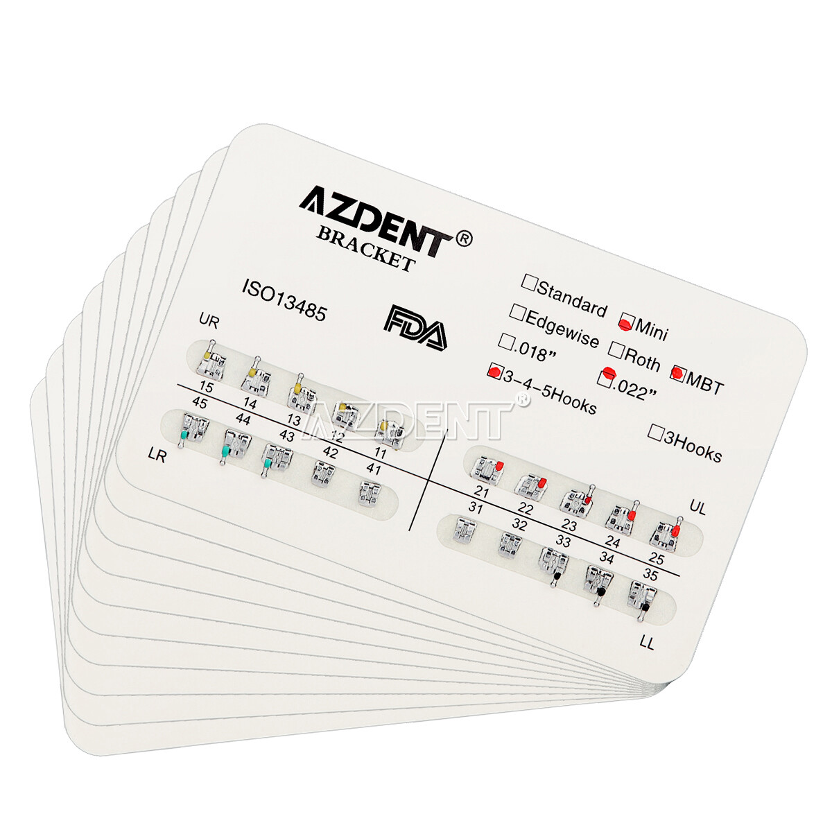 AZDENT Dental Orthodontic Brackets Mini Roth/MBT 022 345 Hooks Metal 20Pc/Pack