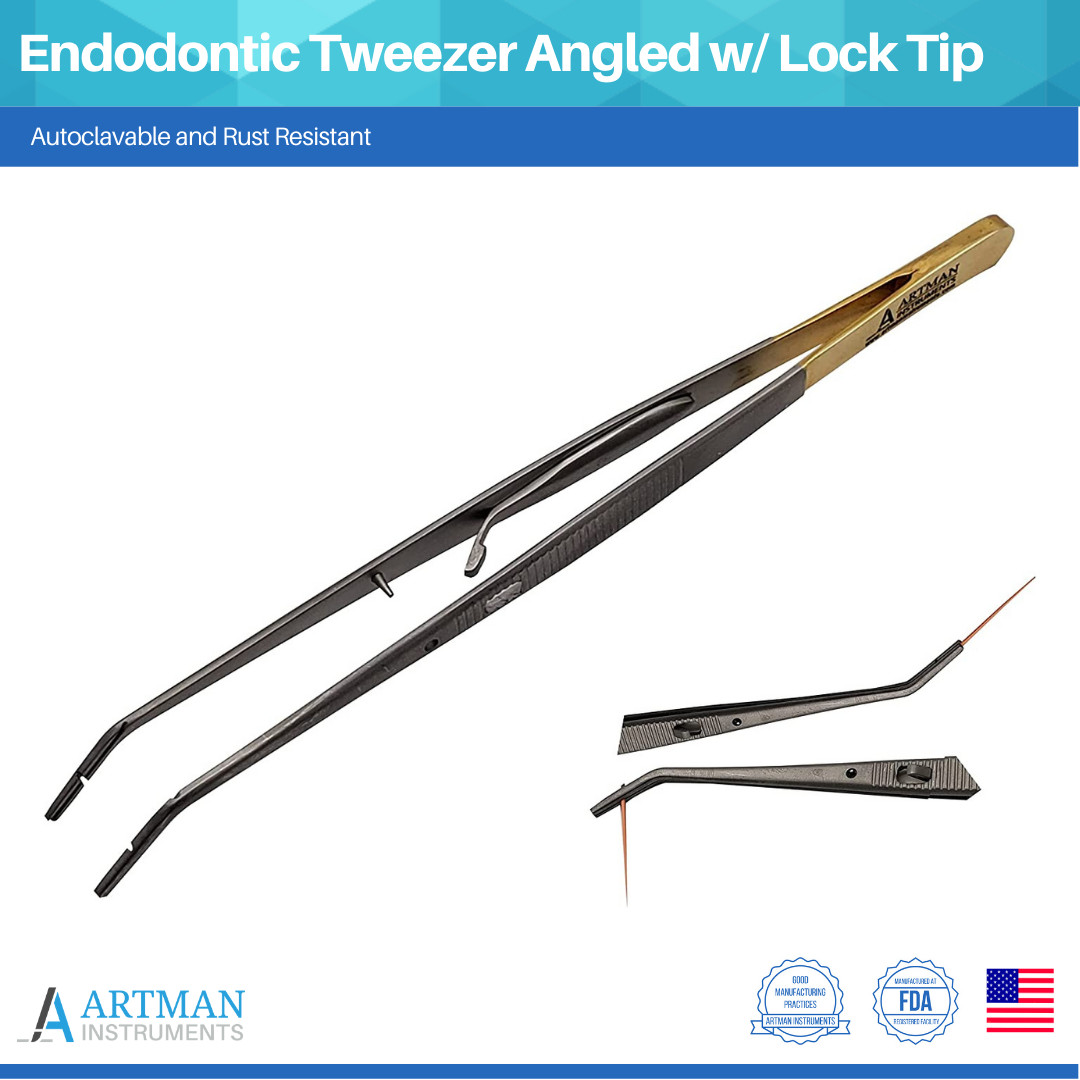 Endodontic Tweezer Paper Point Angled with Lock Tip Surgical Forceps ARTMAN