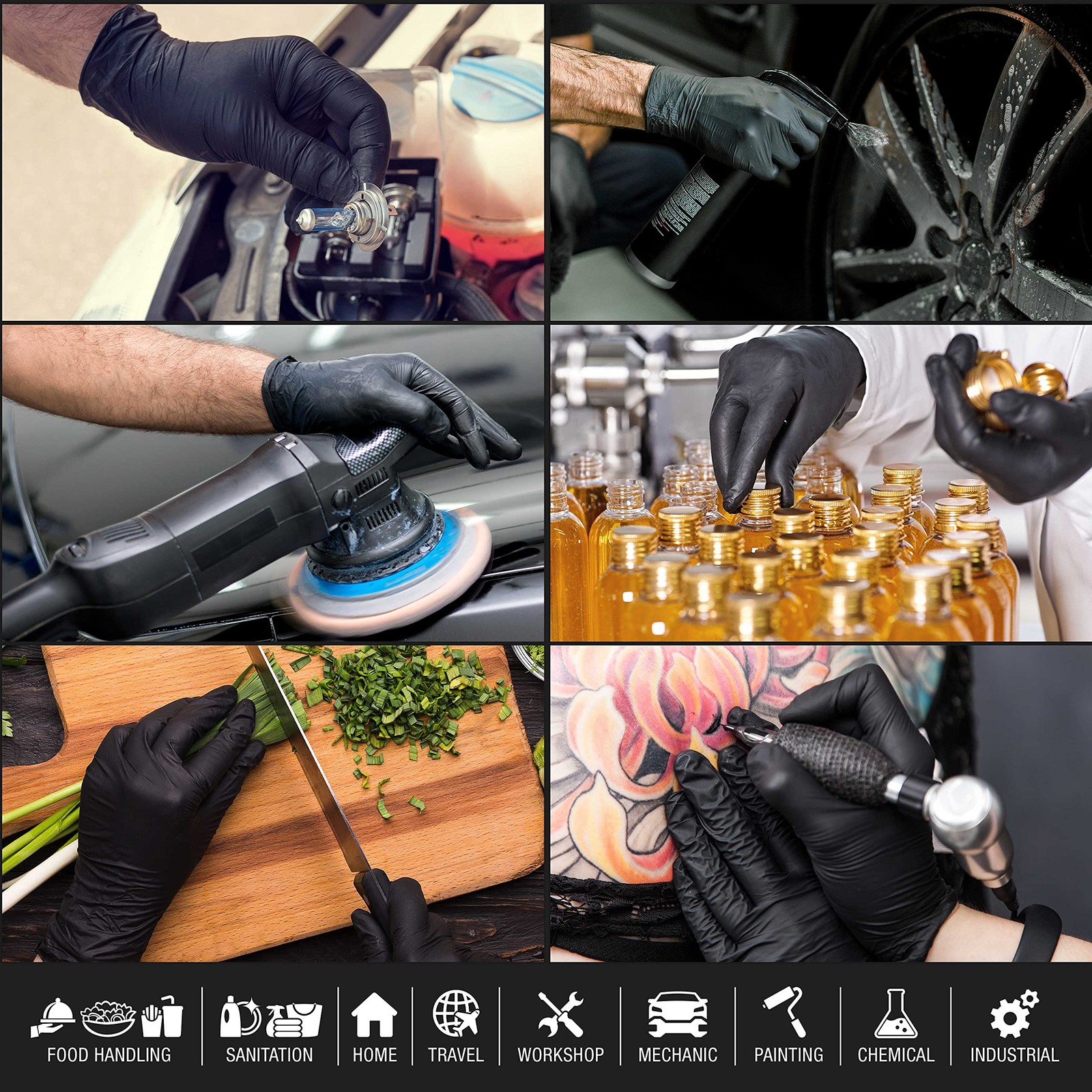 HD Black Nitrile Disposable Gloves, Box of 100, Size Large, 6 Mil – Latex Fre…