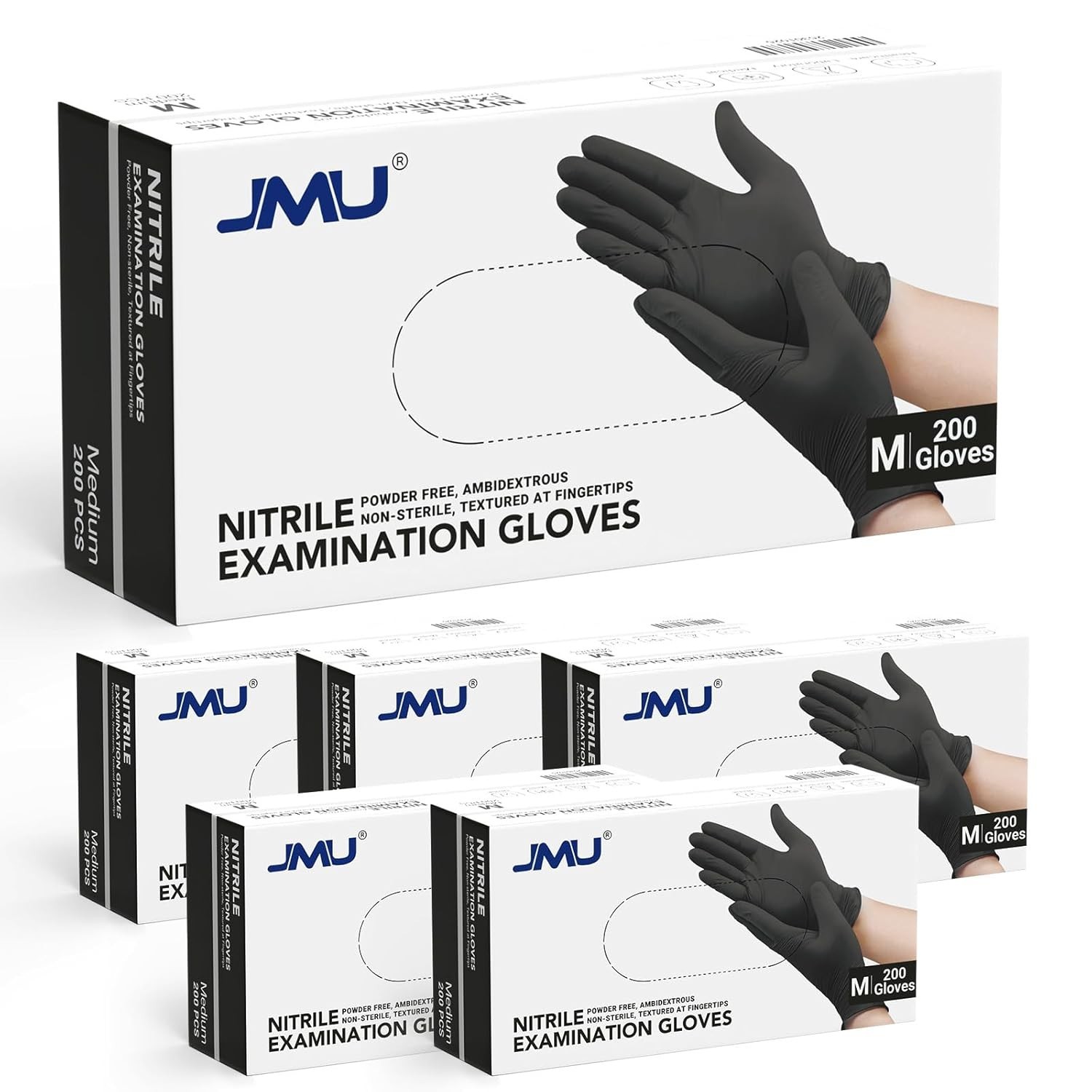 Black Nitrile Gloves Medium Bulk, Case of 1200, 3.5Mil, Latex Free Powder Free