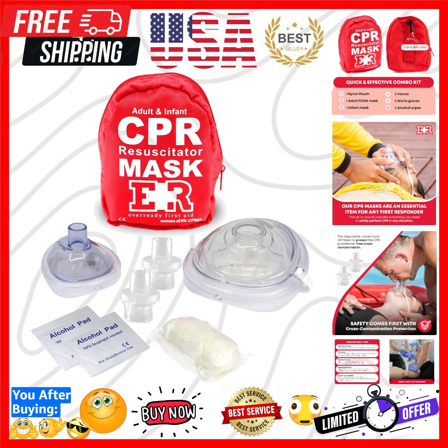 Disposable CPR Mask Combo for Adults & Infants with Gloves – Emergency Ready