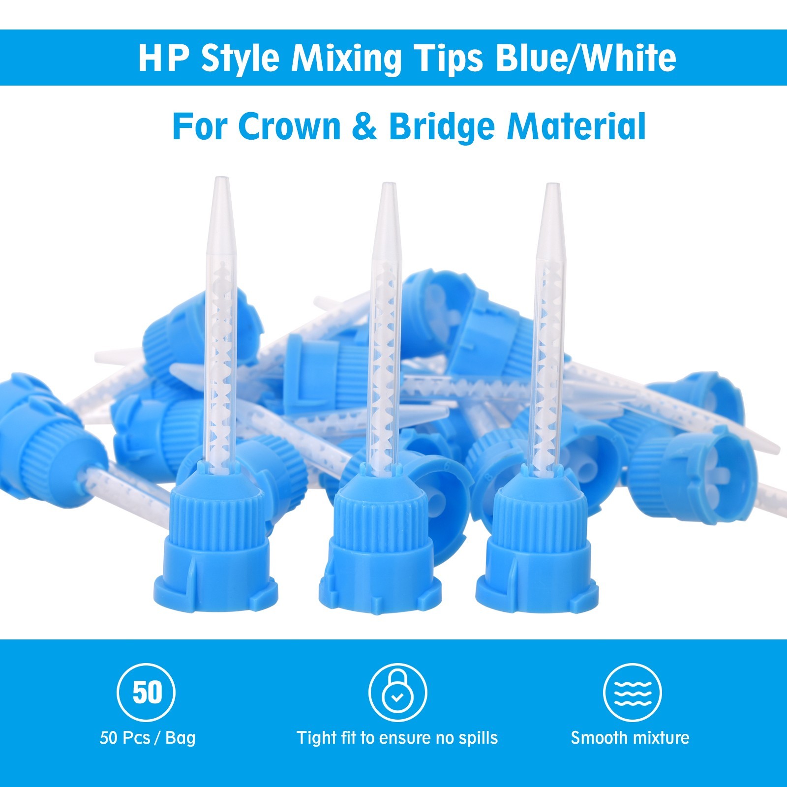 100 Dental Mixing Tips Impression Temporary C&B Material Blue/White