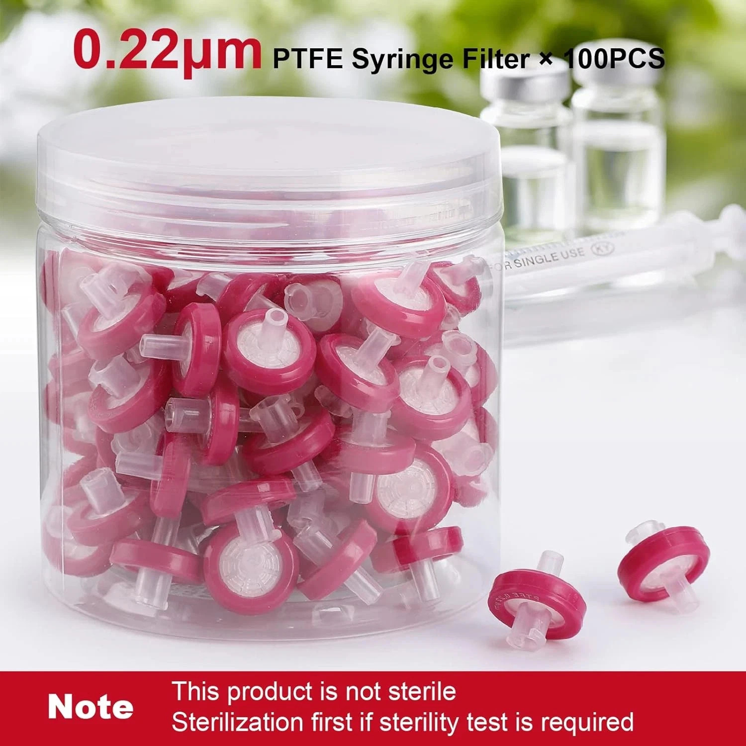 1000Pcs Sterile Lab PTFE Syringe Filter 0.22μm 25mm Micron PTFE Hydrophobic New