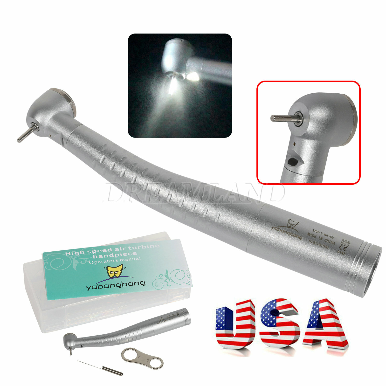 YD6 Dental LED Fiber Optic High Speed Handpiece 4/6H Quick Coupling/Cartridge XV