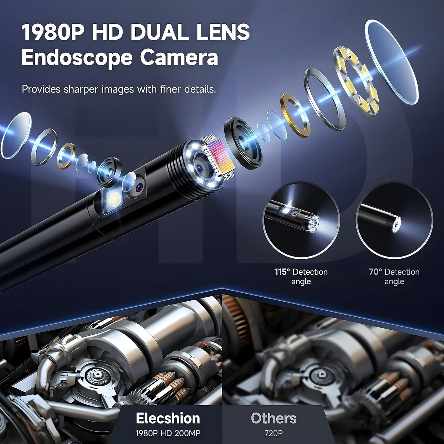 Endoscope Camera with Light, 1920P HD Borescope Camera with 8 LED Lights 16.4ft