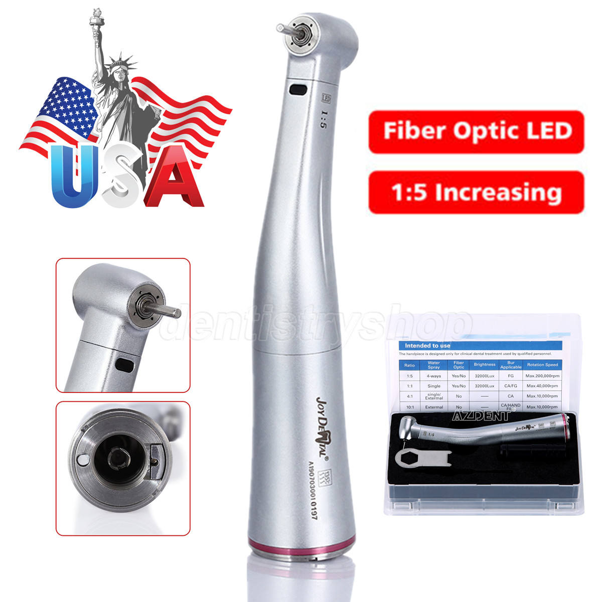 Dental Optic 1:5 Increasing Contra Angle LED Handpiece for Electric Motor