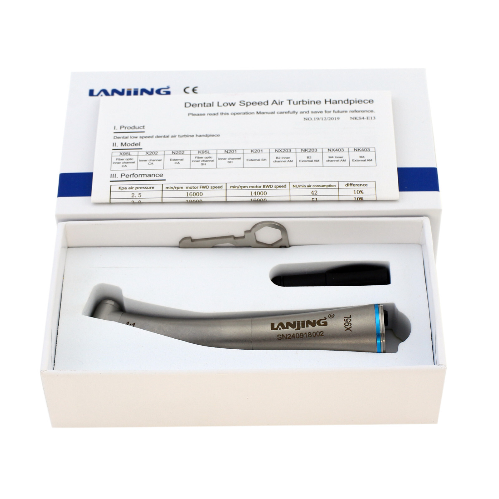 Dental Contra Angle Fiber Optic Handpiece 1:1 Low Speed Mini Quattro Spray ISO