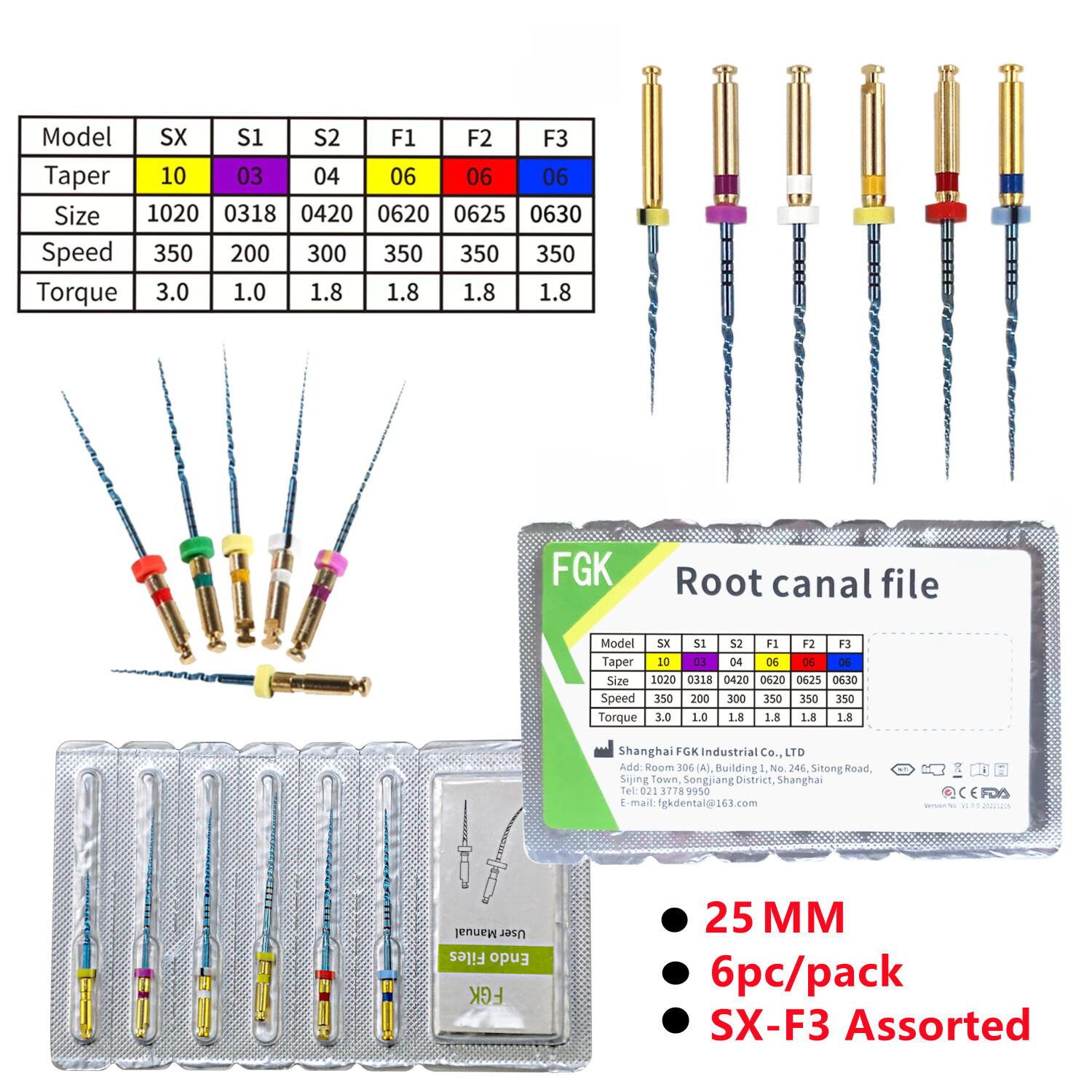 6PC Dental NiTi Taper Reciprocating Endodontic ENDO Files SX-F3 Assorted 25mm