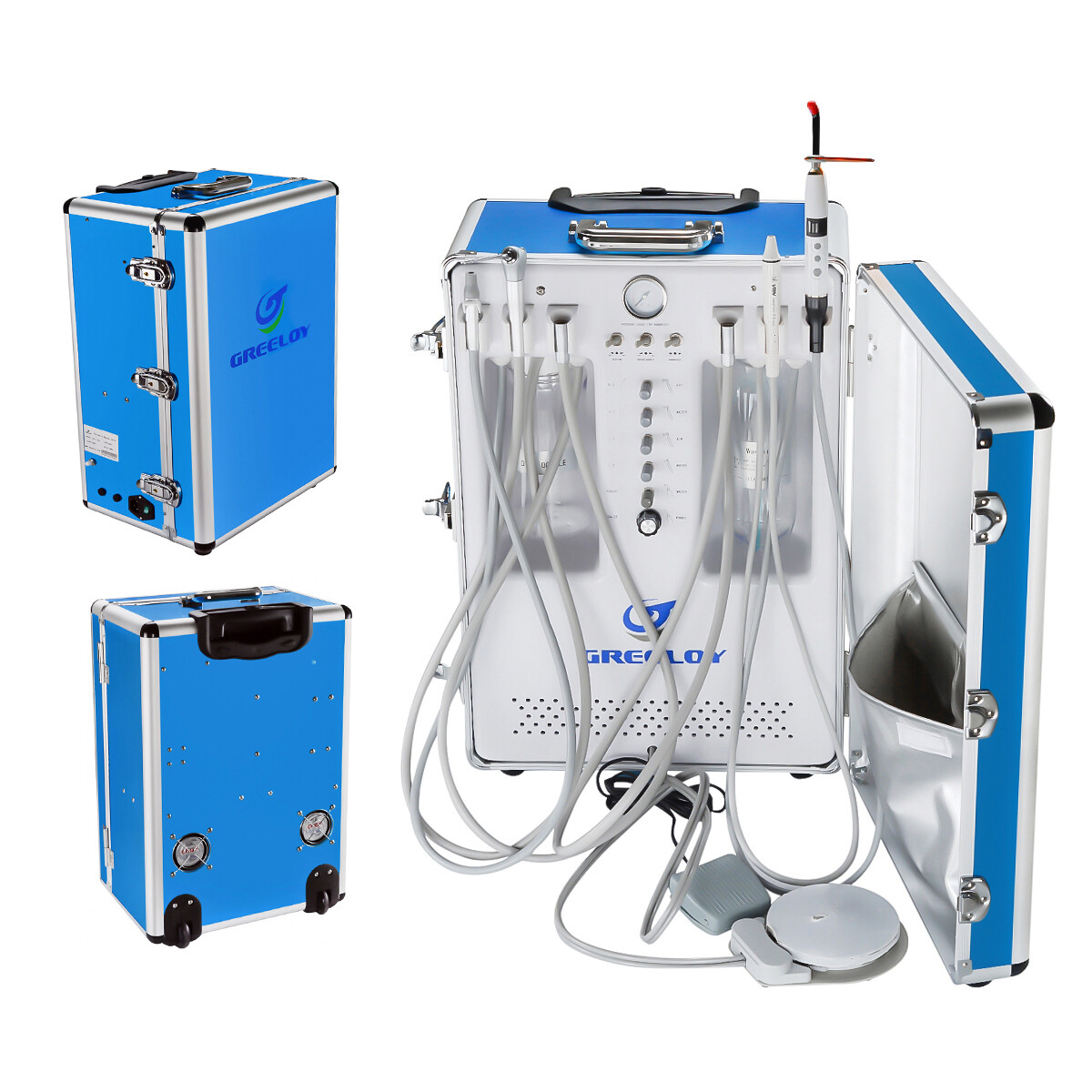 Portable Dental Unit GU-P206S with 3-way Syringe + LED Curing Light + Scaler 4H