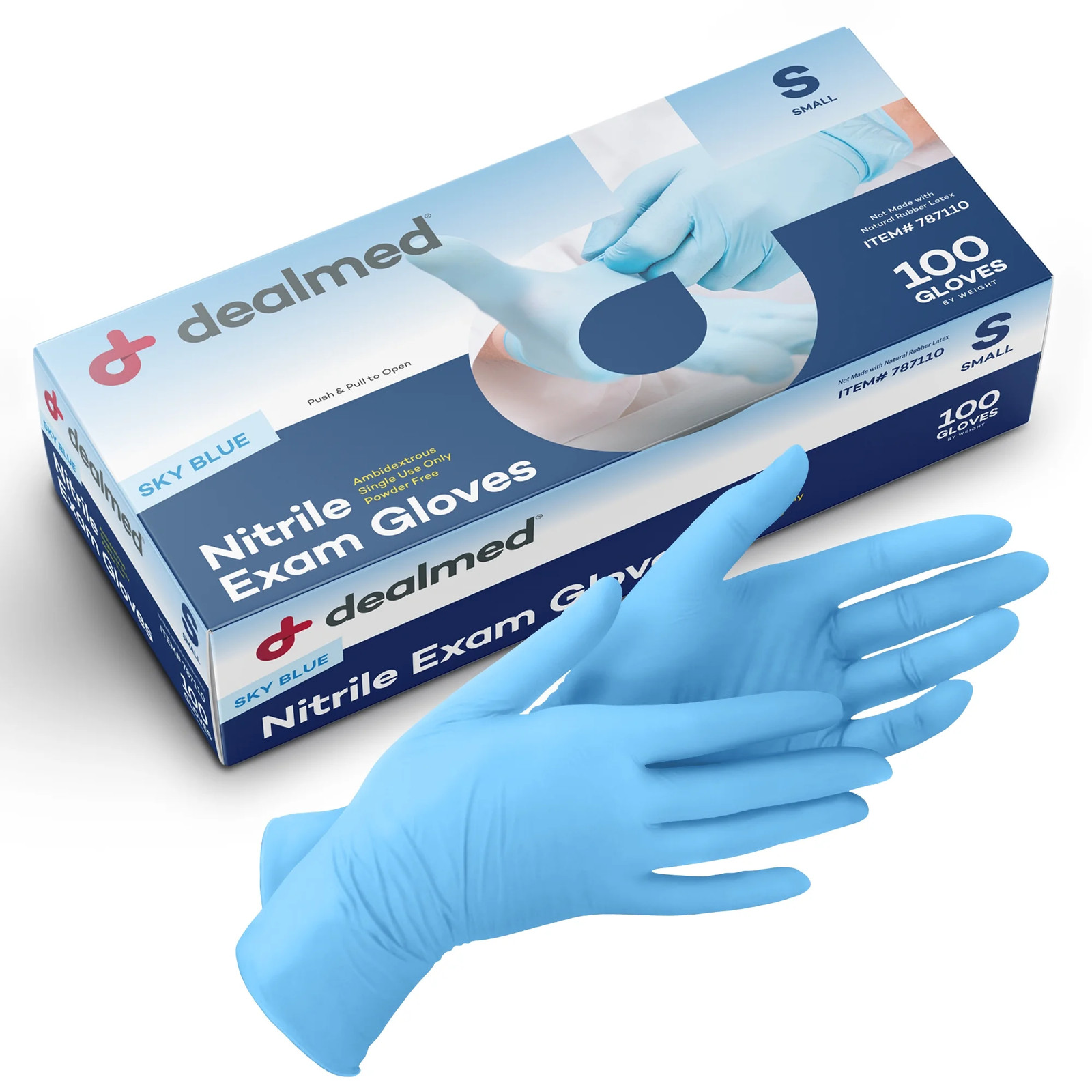 Dealmed Nitrile Exam Gloves, Sky Blue, Size Small, 100/Box