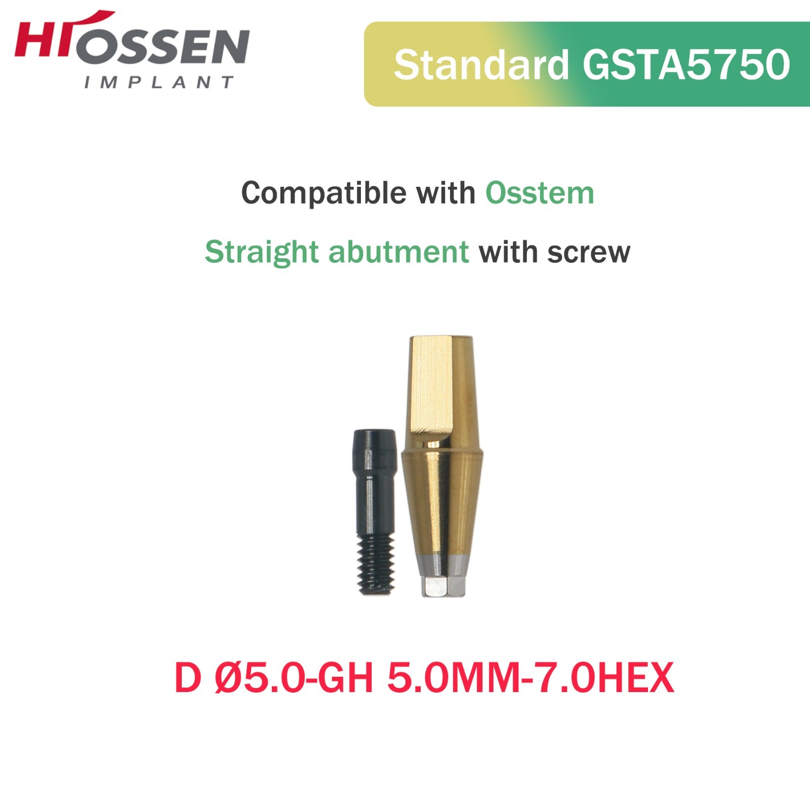 5Pcs Straight Abutment Hiossen Regular with screw conical Osstem Φ4.5-6.0mm Hex