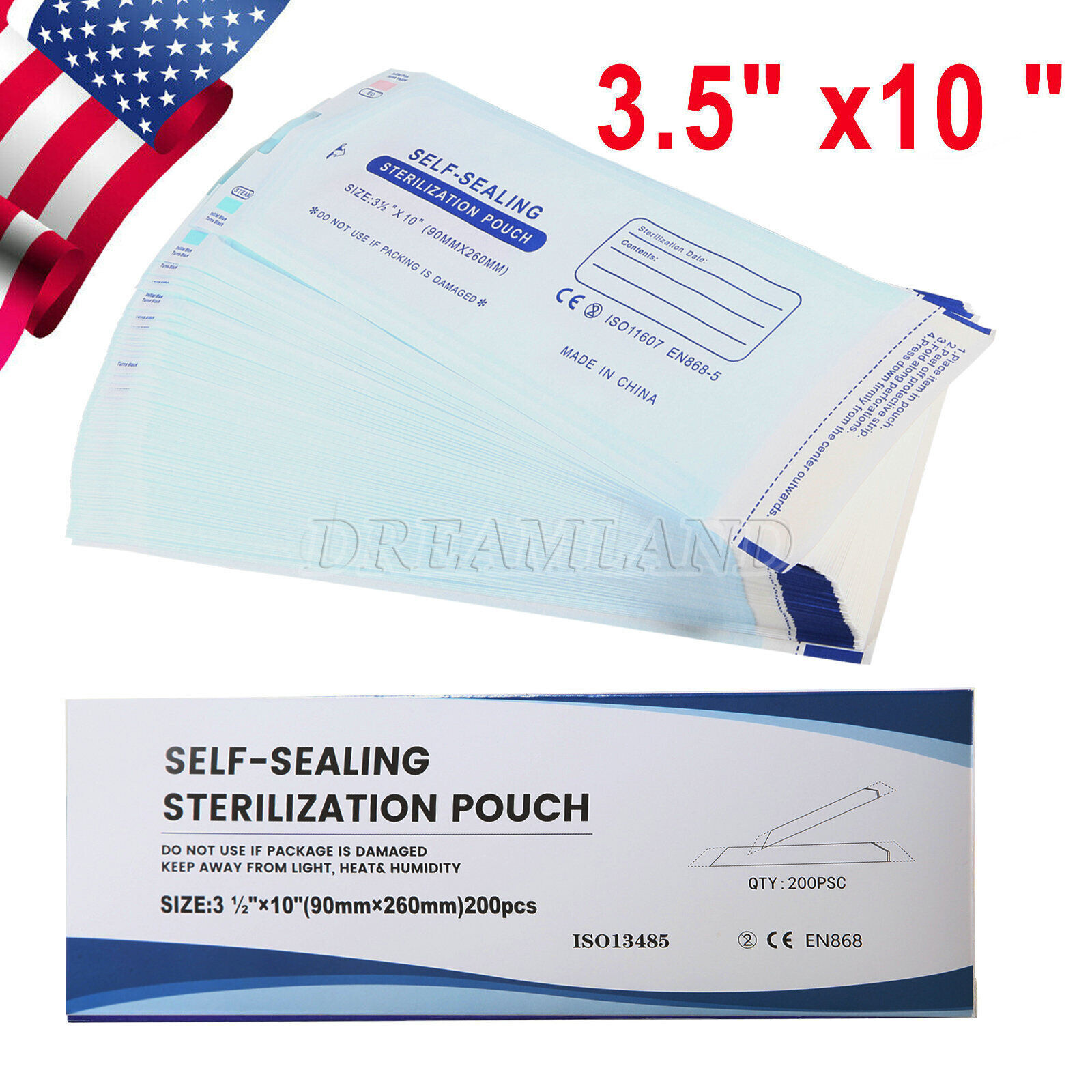 3-1/2″ x 10″ Dental Medical Self Seal Pouch Sterilization Bag Pouches USA