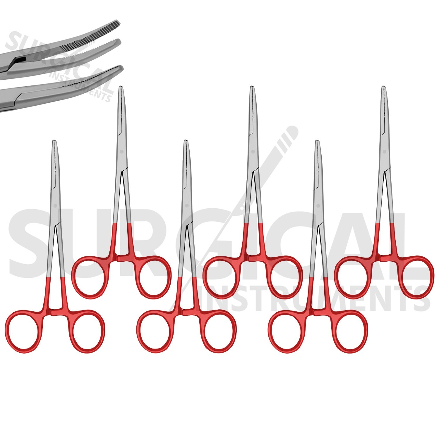 RED – 6 Pcs Kelly Hemostat Forceps 5.5″ Curved Surgical Dental German Grade