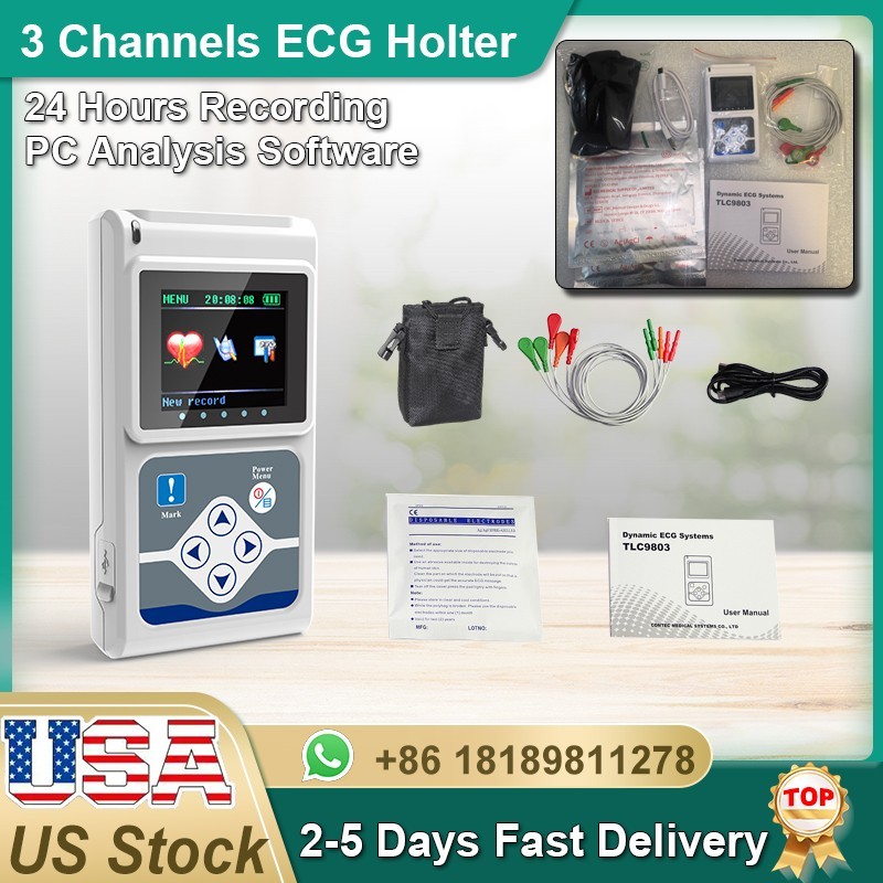 Genuine TLC9803 3 Channel Dynamic ECG Holter 24 Hours Recorder w Software