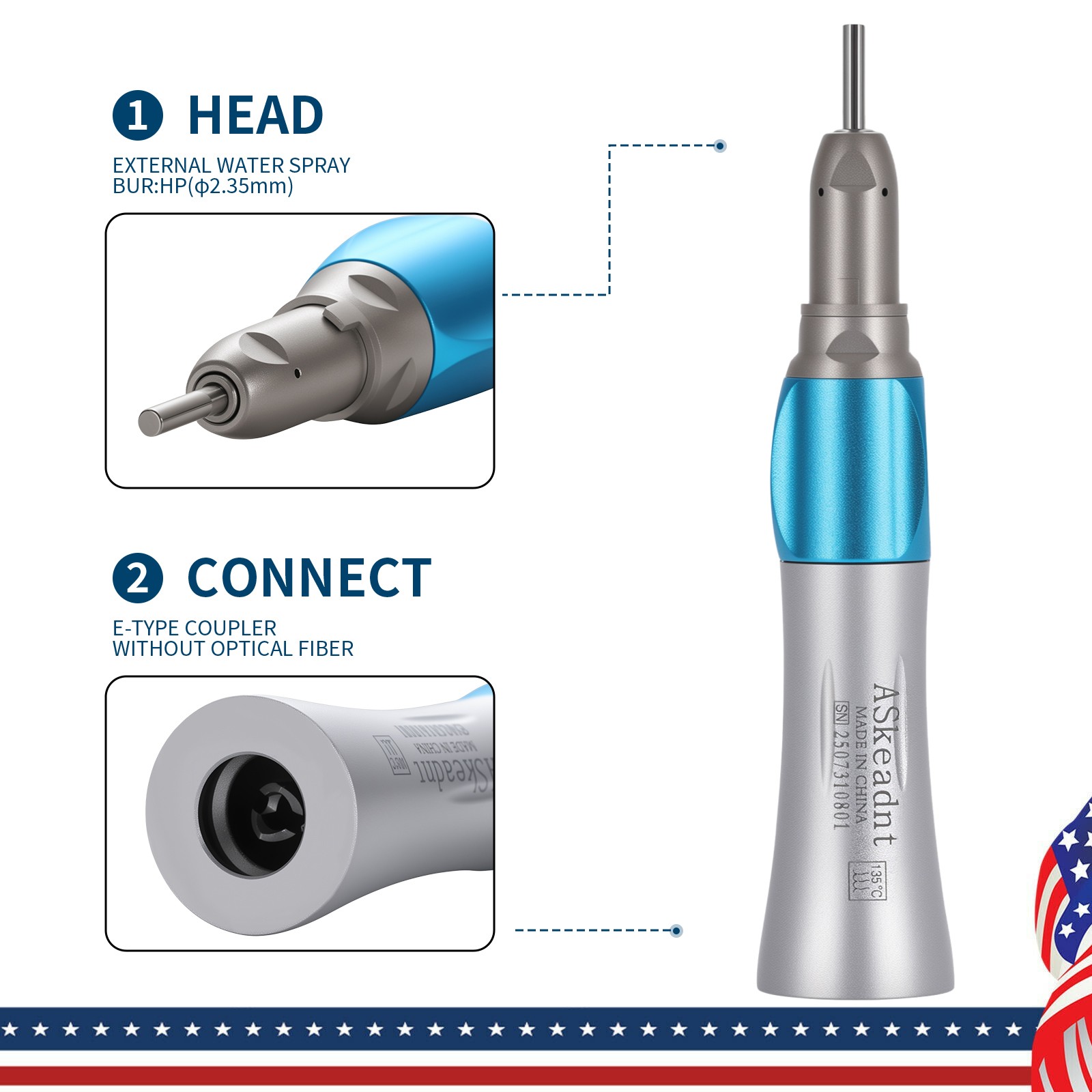 Dental Inner Spray Low Speed Straight Handpiece 1:1 Nosecone Straight