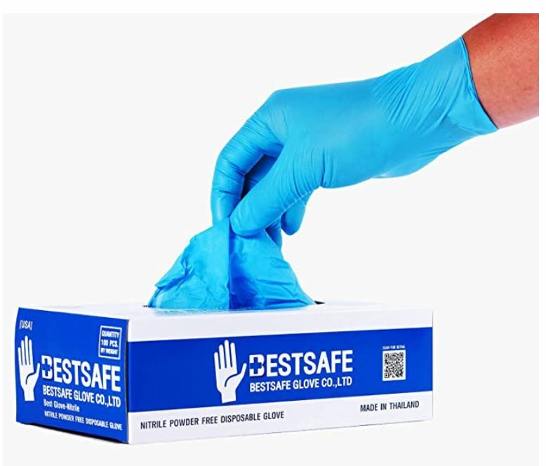 BestSafe Blue Nitrile PF Disposable Gloves, 3 Mil, 100 Gloves Per Box, Size M-L
