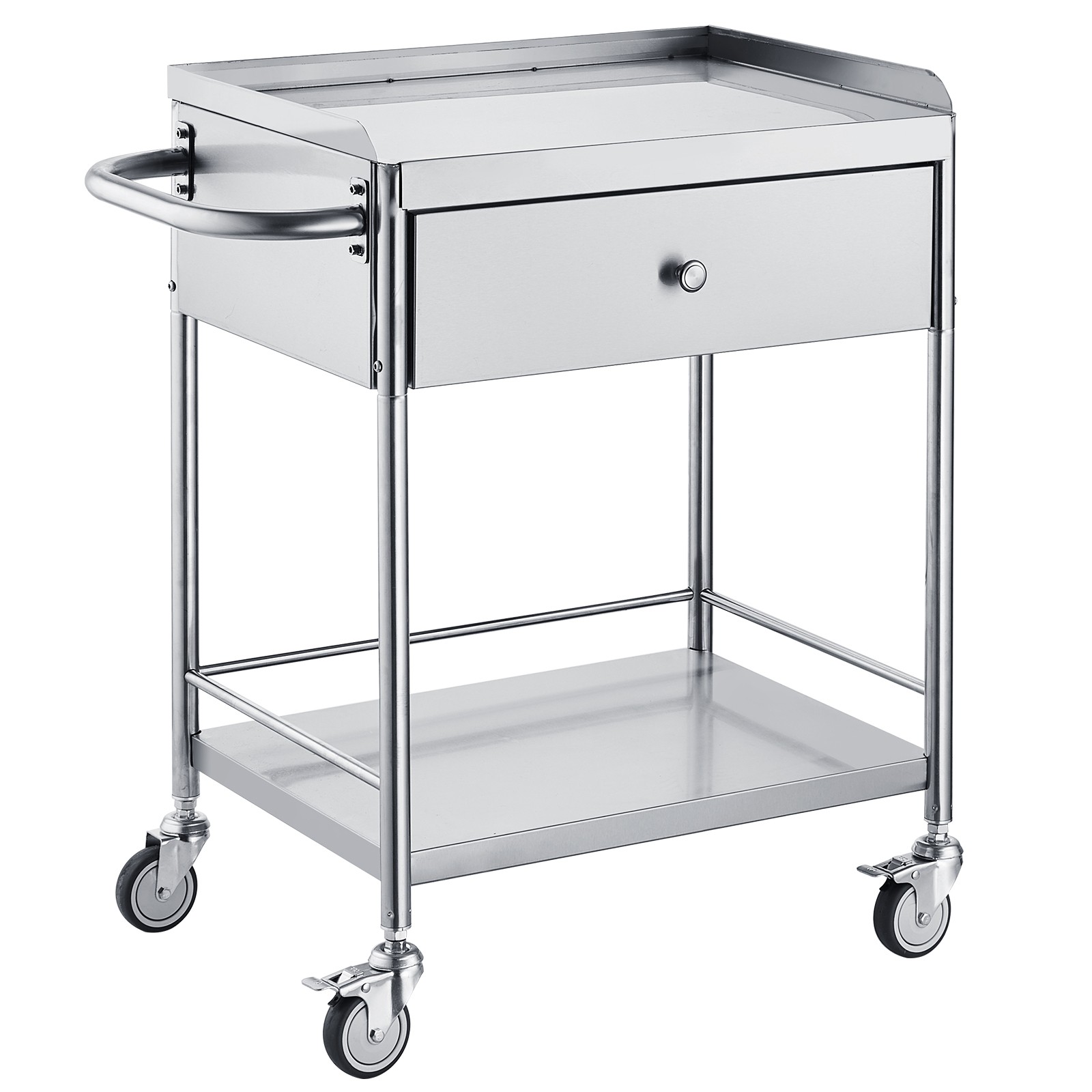 2-Tier Stainless Steel Medical Cart with Drawer, Locking Wheels 220 lb Capacity