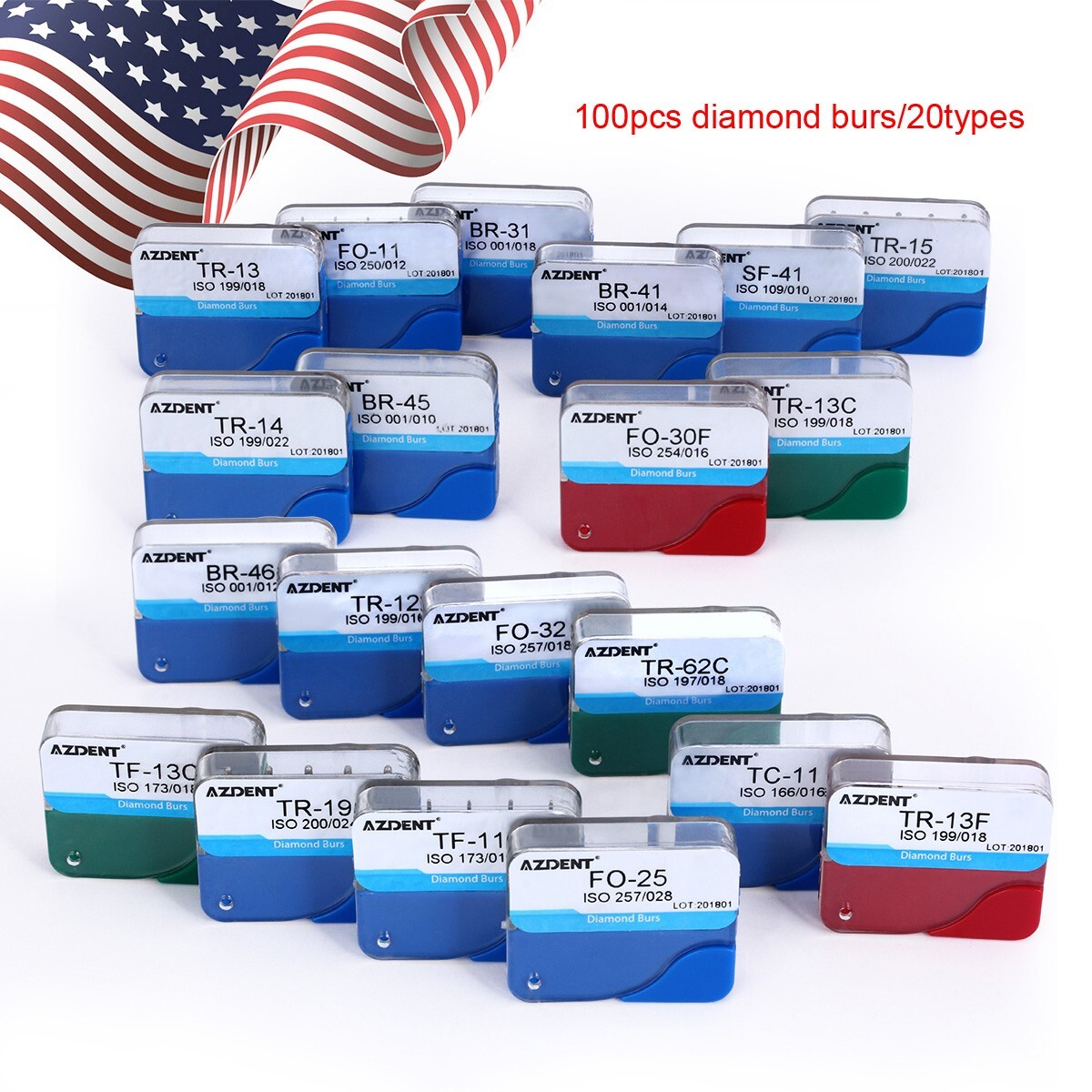 100pcs Dental Diamond Friction Grip Burs for High Speed Handpiece Medium 1.6mm