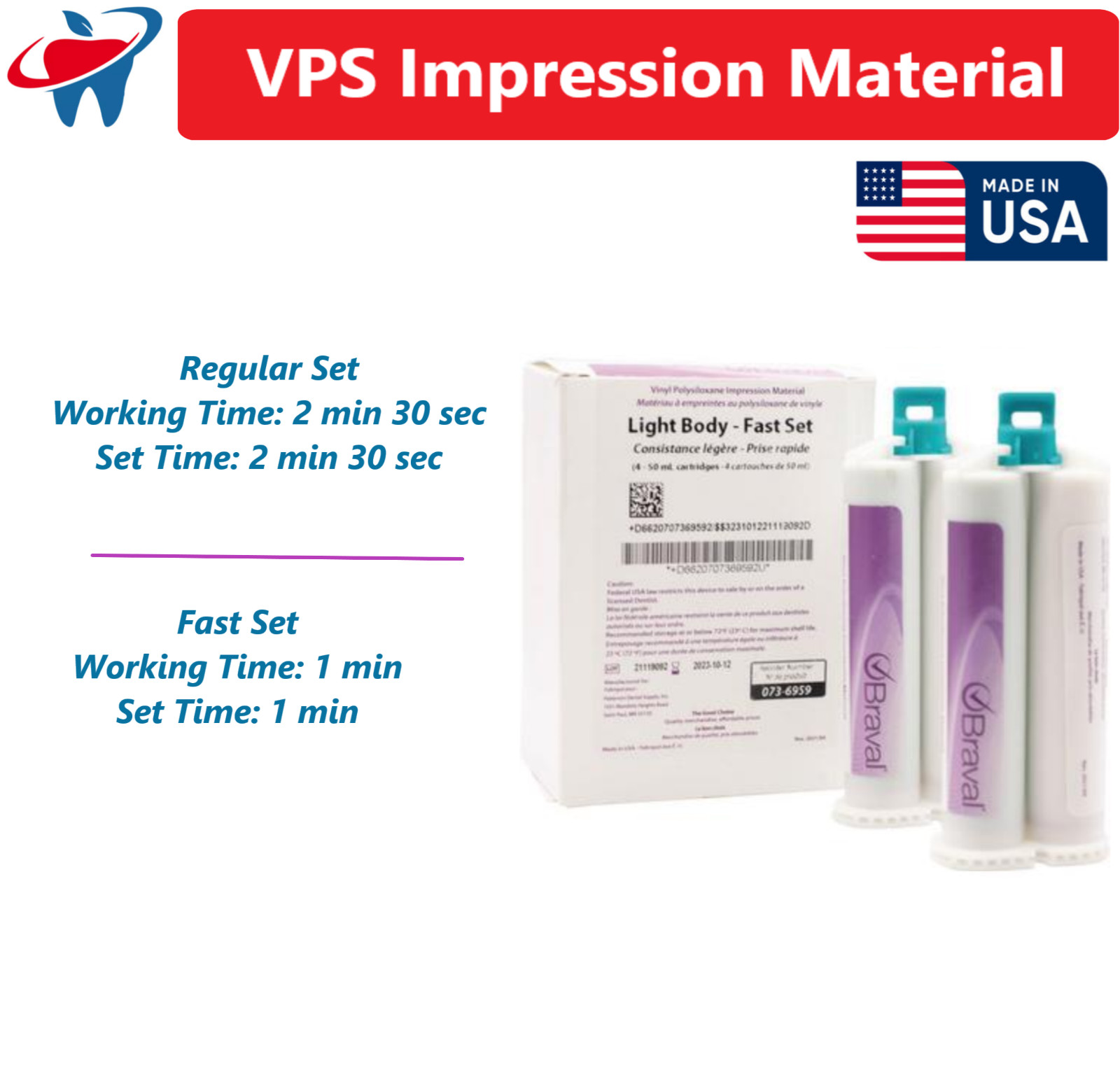 4/Box, AMGoods Heavy Body Fast Set Impression Material VPS Dental PVS 50ml USA