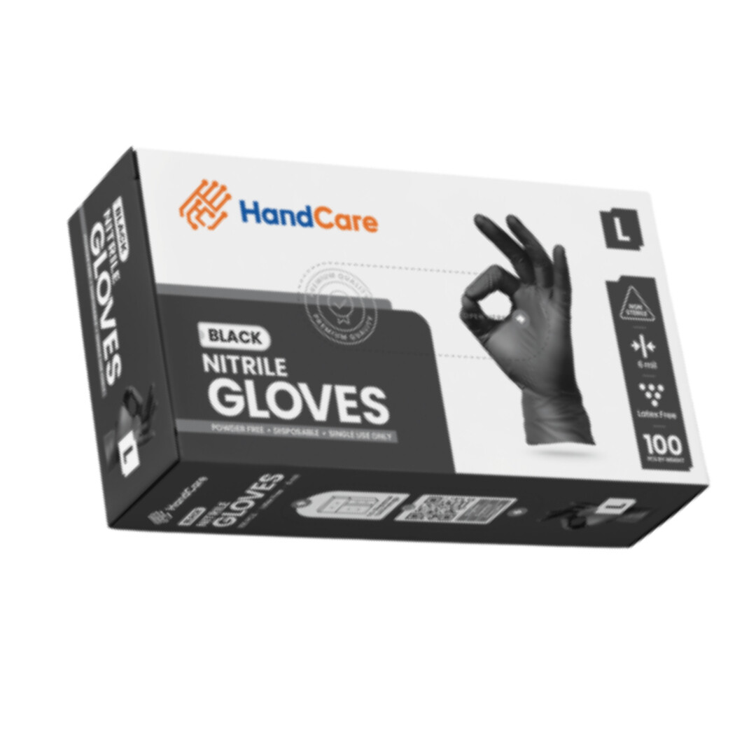 HandCare Black Nitrile Gloves – Exam Grade, Powder Free (6 Mil)