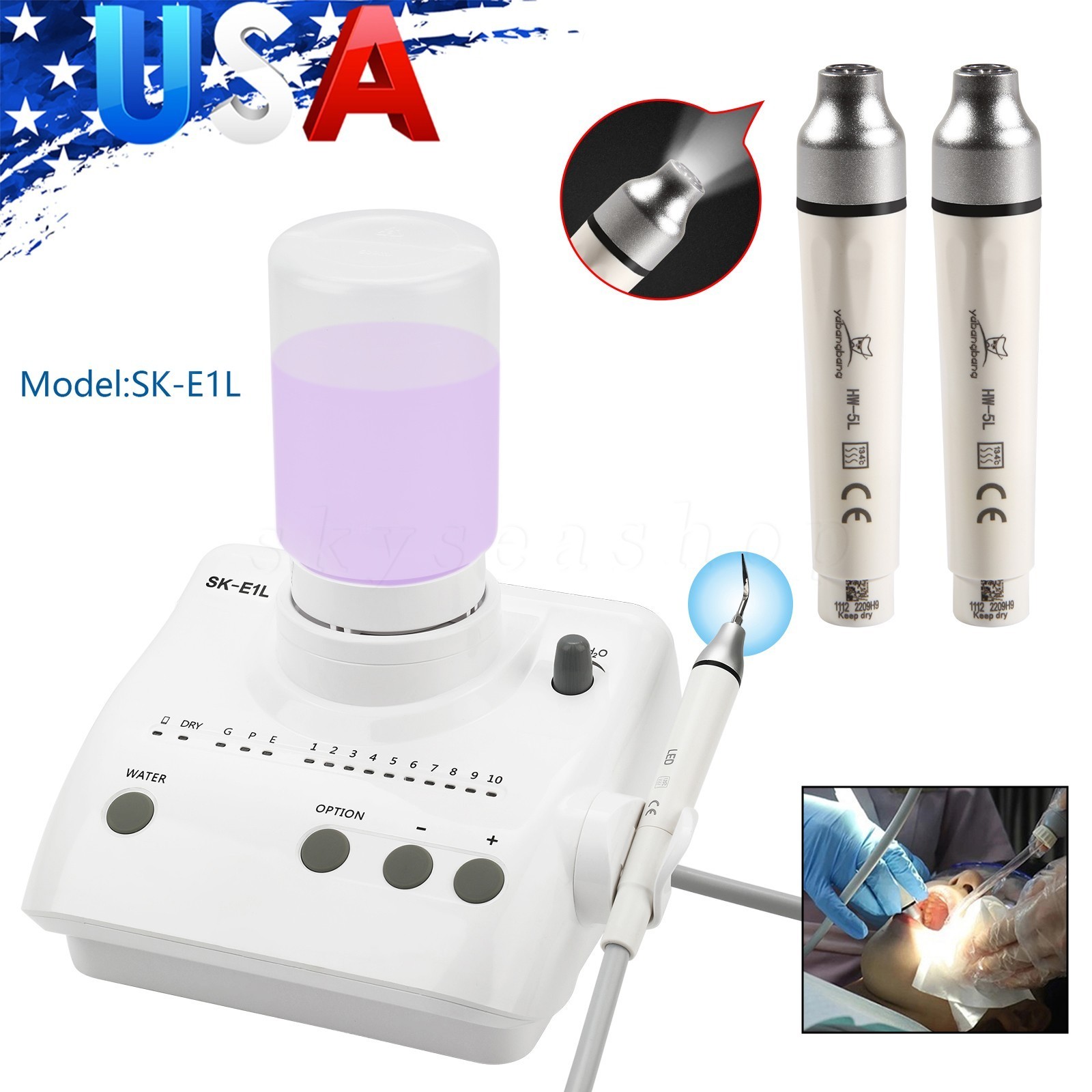 SK-E1L Dental Ultrasonic Piezo Scaler 2 Bottles / LED detachable Handpiece HW-5L