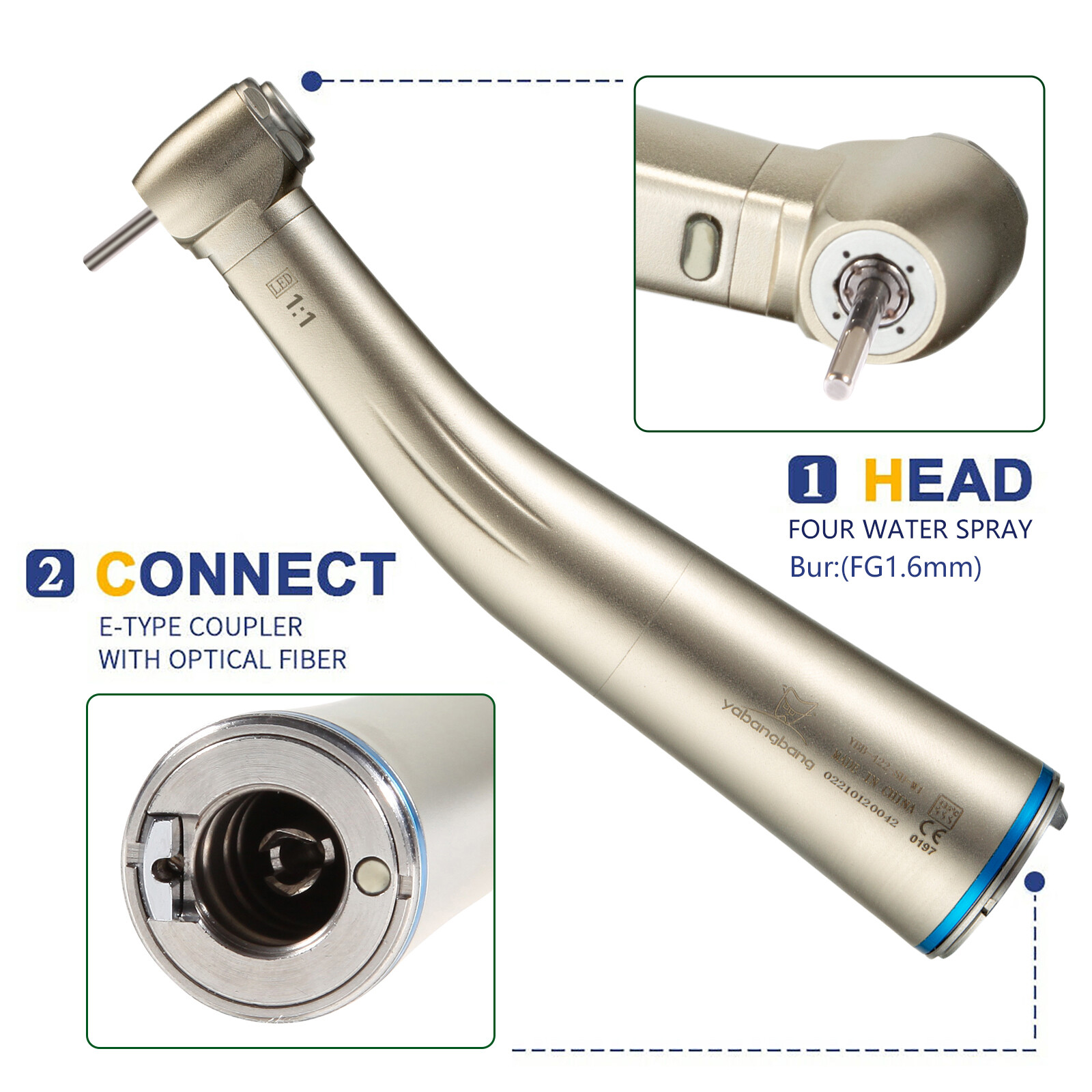 NSK Style Dent Fiber Optic Contra Angle Handpiece fit CA 2.35mm/FG1.60mm bw