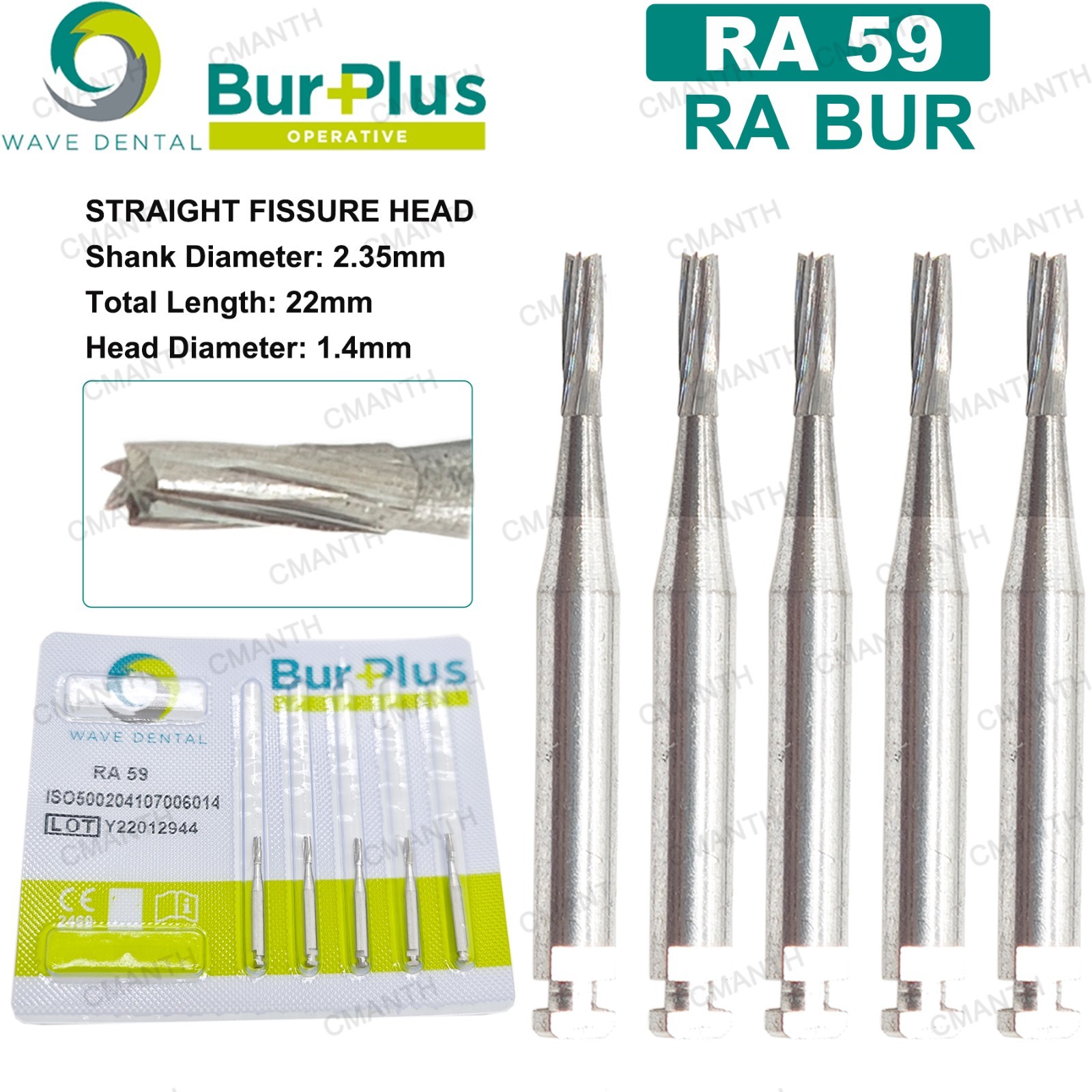 WAVE Dental Carbide Burs Straight Fissure Head Bur Latch 2.35mm RA For Low Speed