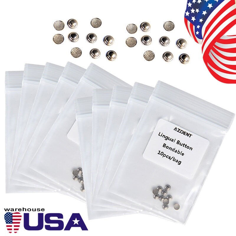 AZDENT Dental Orthodontic Lingual Buttons Metal Bondable Round Base 10pc/pack