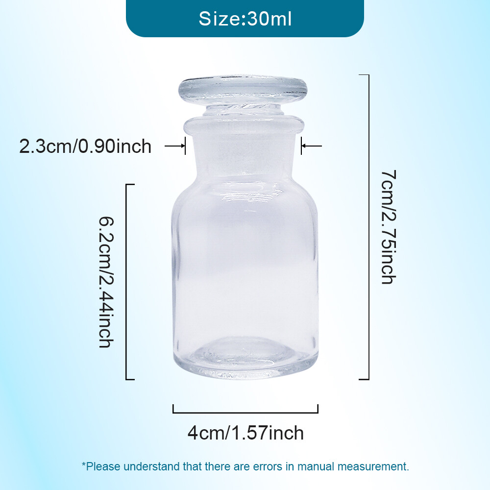 1pc 30/60/125/250/ 500/1000ml Clear reagent jar Glass wide mouth glass bottle