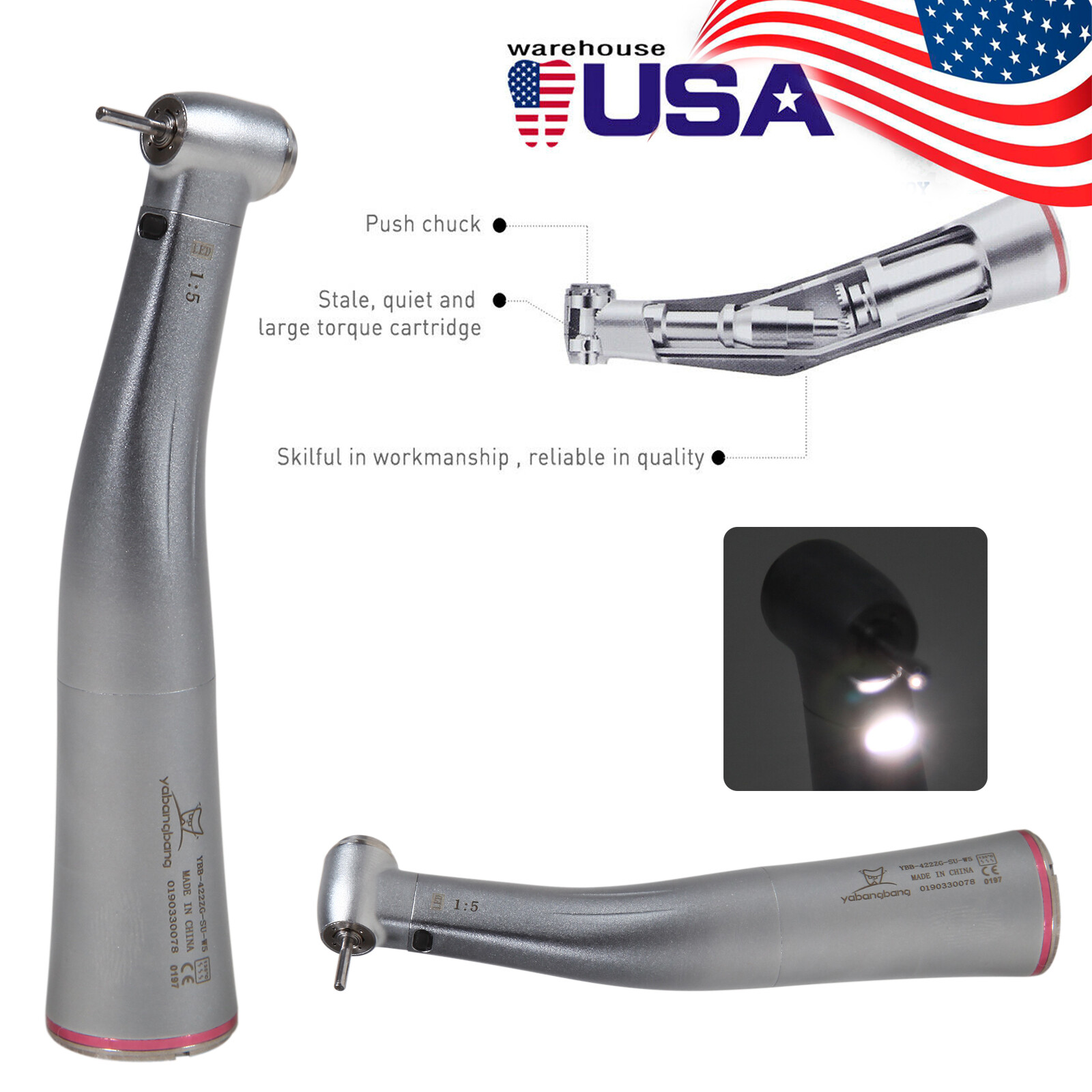 Dental 1:1 Straight Nosecone /1:5 LED Fiber Optic Contra Angle Handpiece Fit NSK