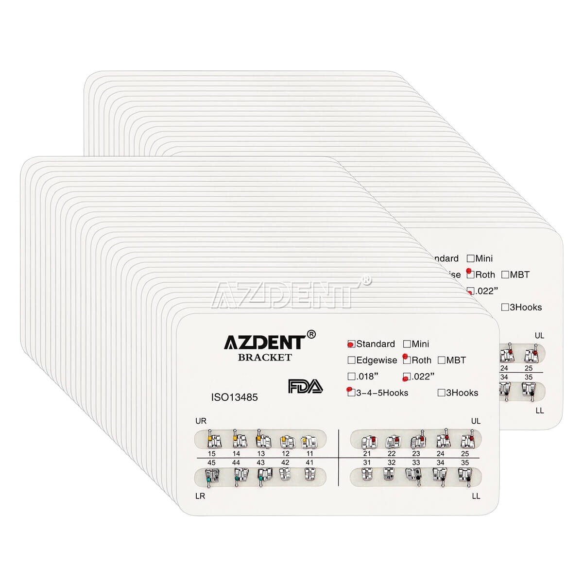 USA AZDENT Dental Orthodontic Brackets Braces Standard Roth .022 Hooks 3-4-5