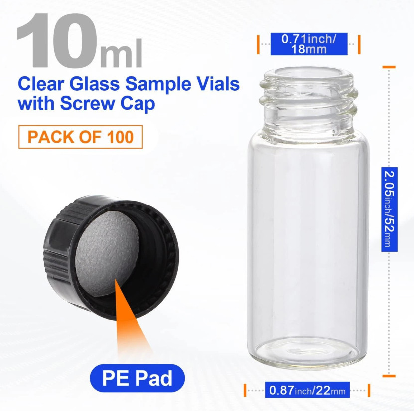 100pcs 10ml Clear Glass Vials, Sample Vials with Screw Caps Small Liquid Bottles