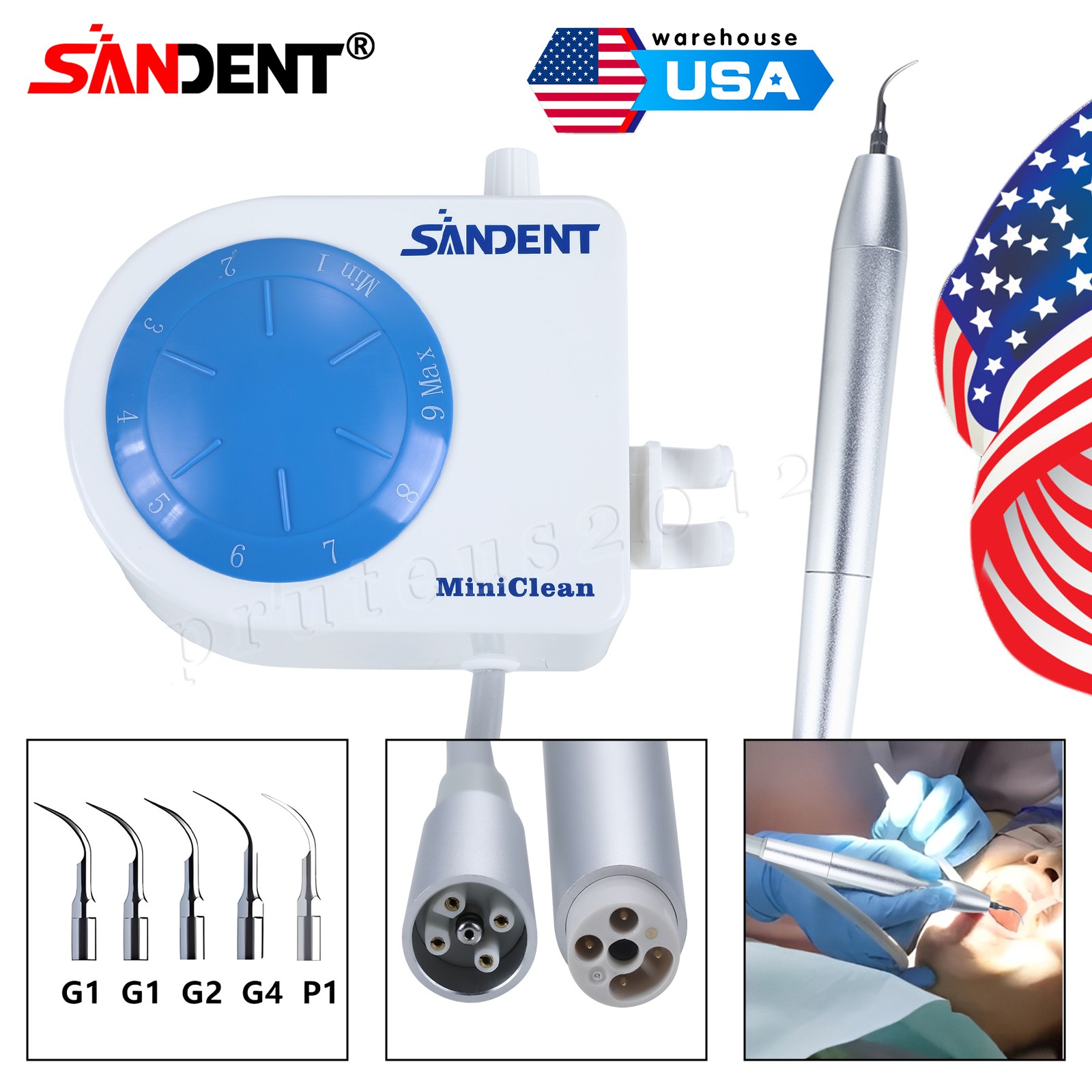 Dental LED MINI Ultrasonic Scaler with 5 Tips Fit EMS WOODPECKER 110V US Plug