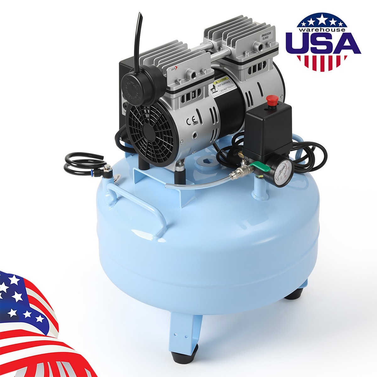 Dental Medical Oil-Free Silent Air Compressor w/ Anti-Microbial 24L/40L Tank