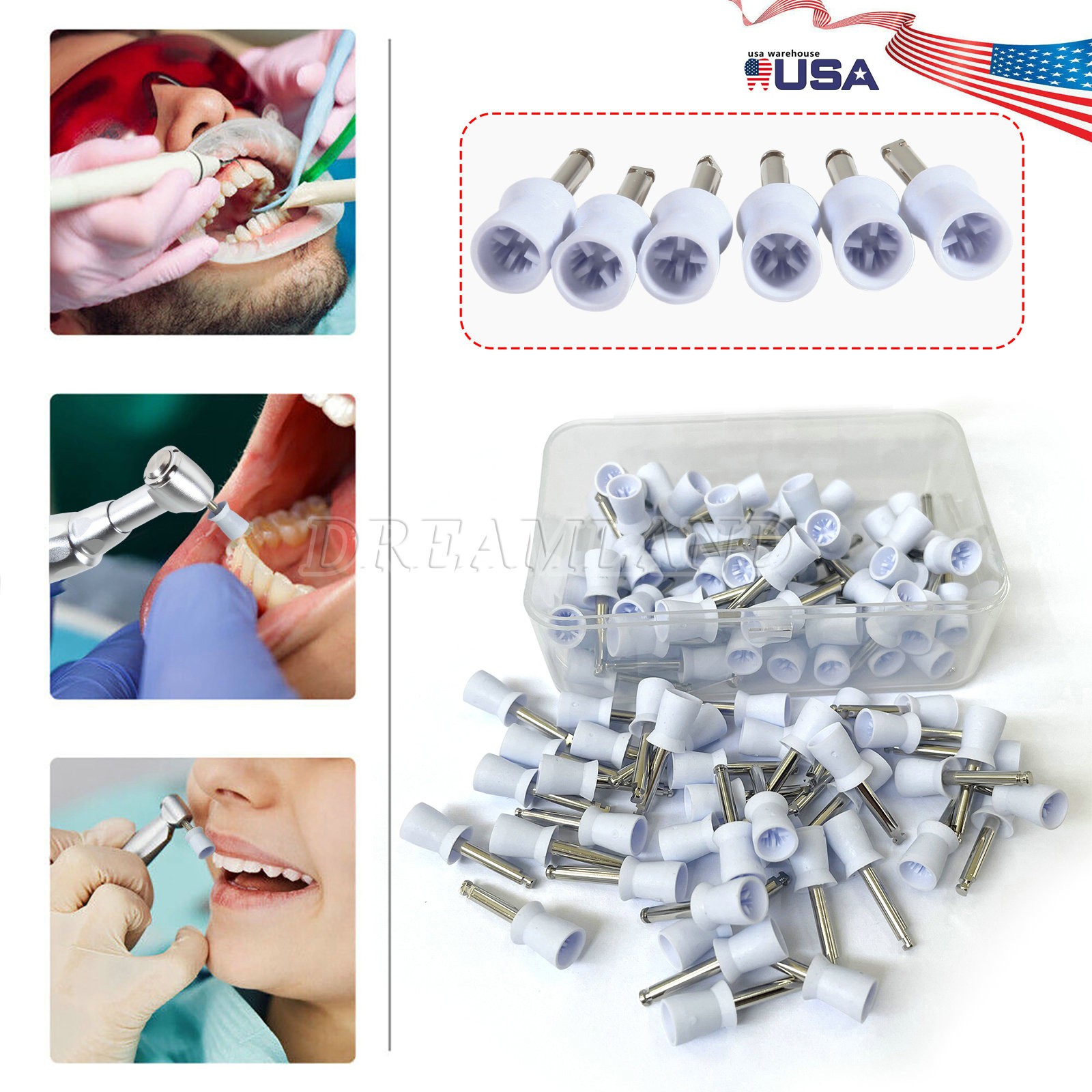 100PCS Dental Prophy Tooth Polishing Cups brushes Latch-Type Rubber polish USA