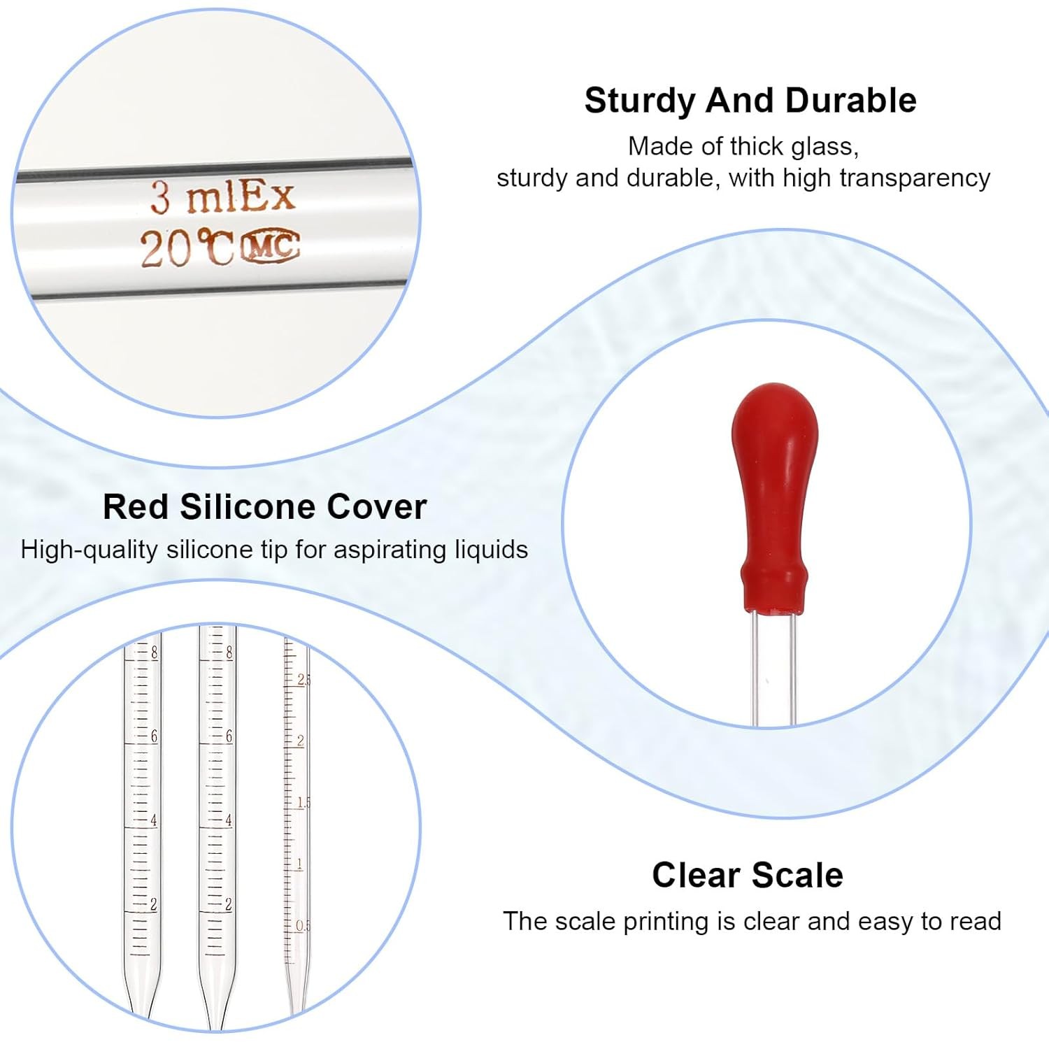 3Pcs Glass Pipettes Dropper, 10ml Graduated Liquid Dropper with Rubber Bulb for