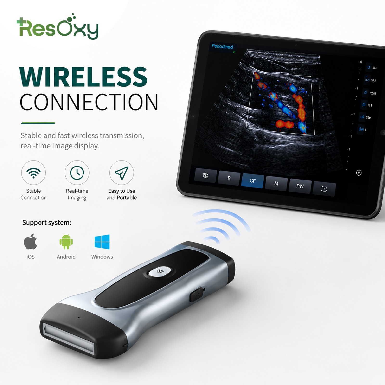 Wireless Ultrasound Scanner L40 Linear Probe 96 Elements 32CH WiFi Portable