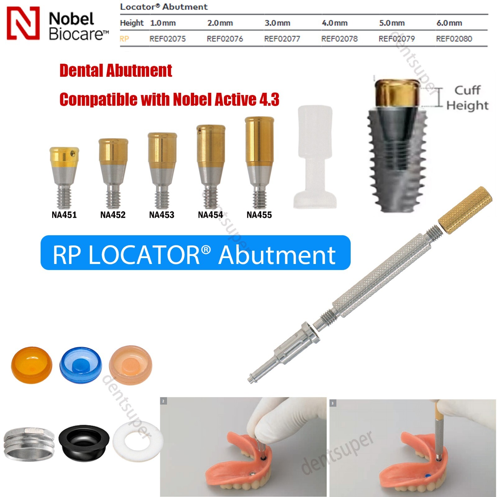 US Nobel Active Locator Abutment & Caps Inserts Kit NP/RP 1-5mm PEEK Retention