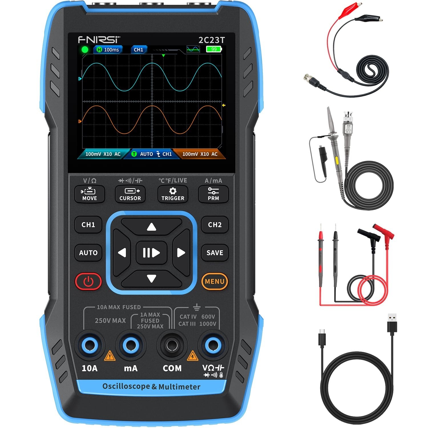 2C23T 3 in 1 Handheld Oscilloscope Multimeter DDS Generator, 2 Channels, 10MH…