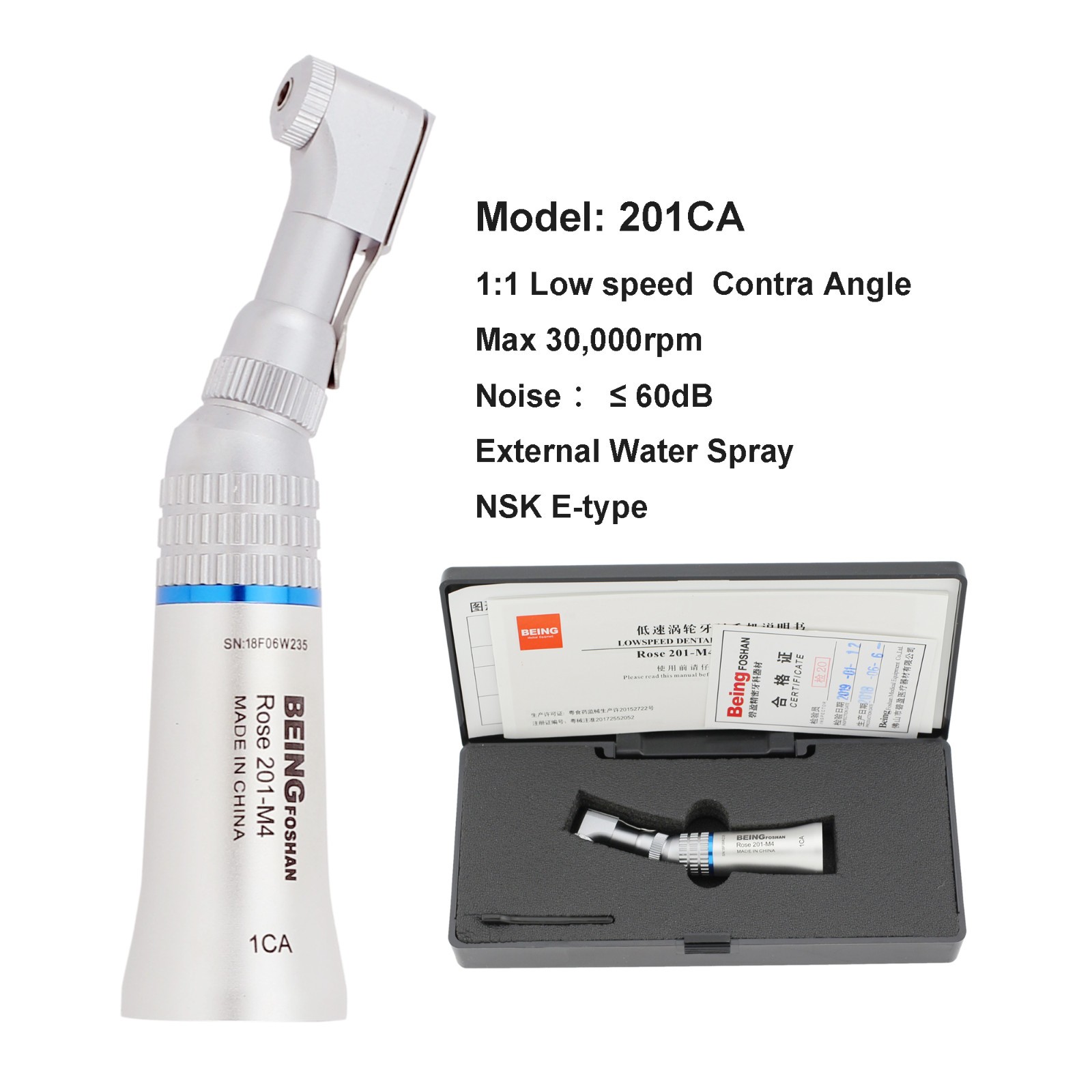 BEING Dental 1:1 Low speed Handpiece Contra Angle ISO E Type Latch FG Bur NSK EC