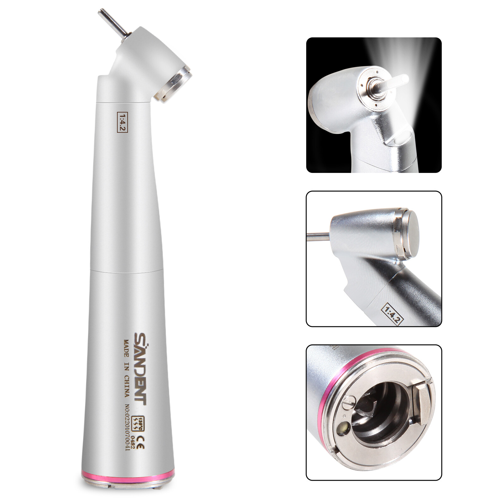 Dental High Speed LED Handpiece / Fiber Optic Contra Angle 1:4.2 Increasing ds