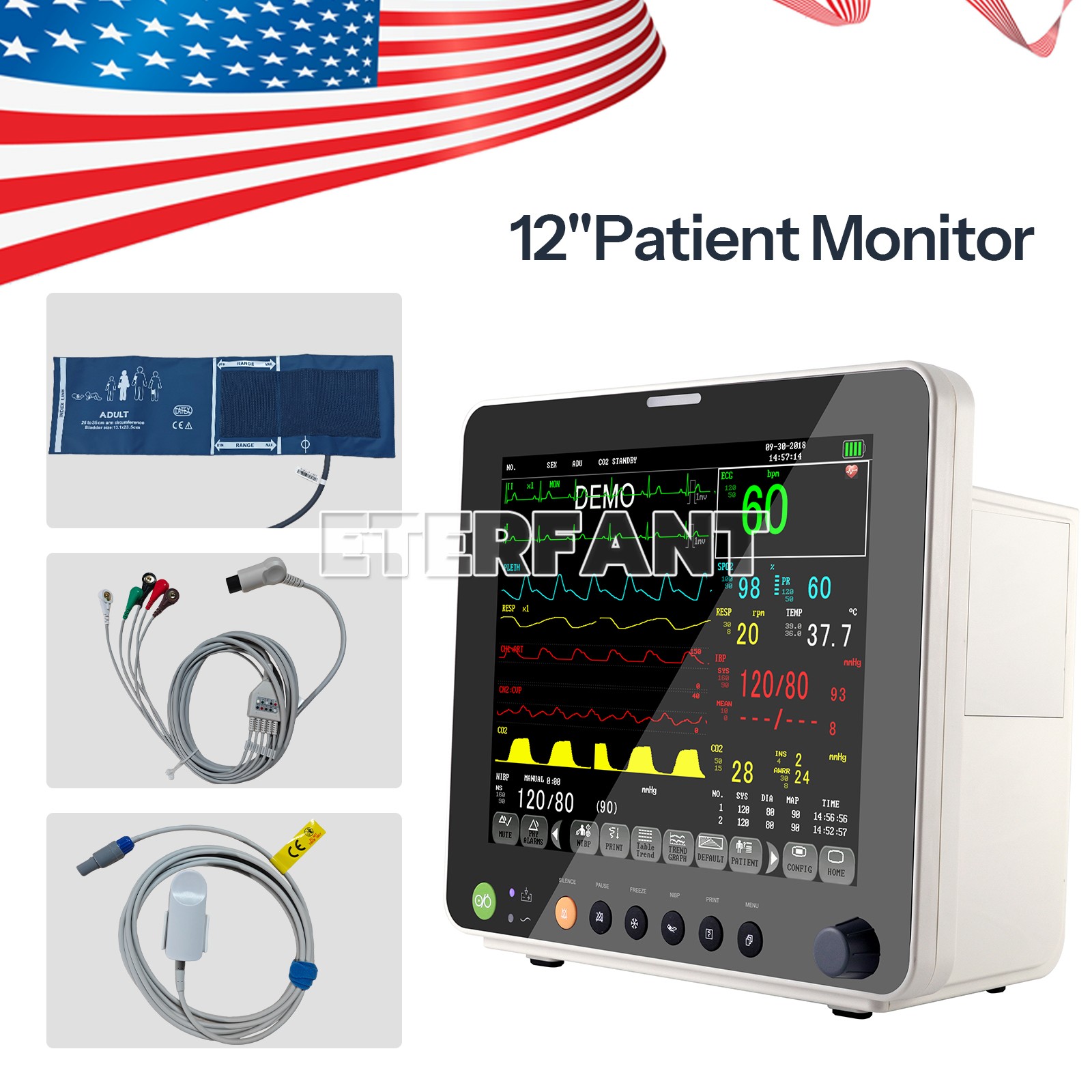 12/8″ Patient Monitor F Hospital CCU ICU Vital Sign TEMP SPO2 PR NIBP/RESP ECG
