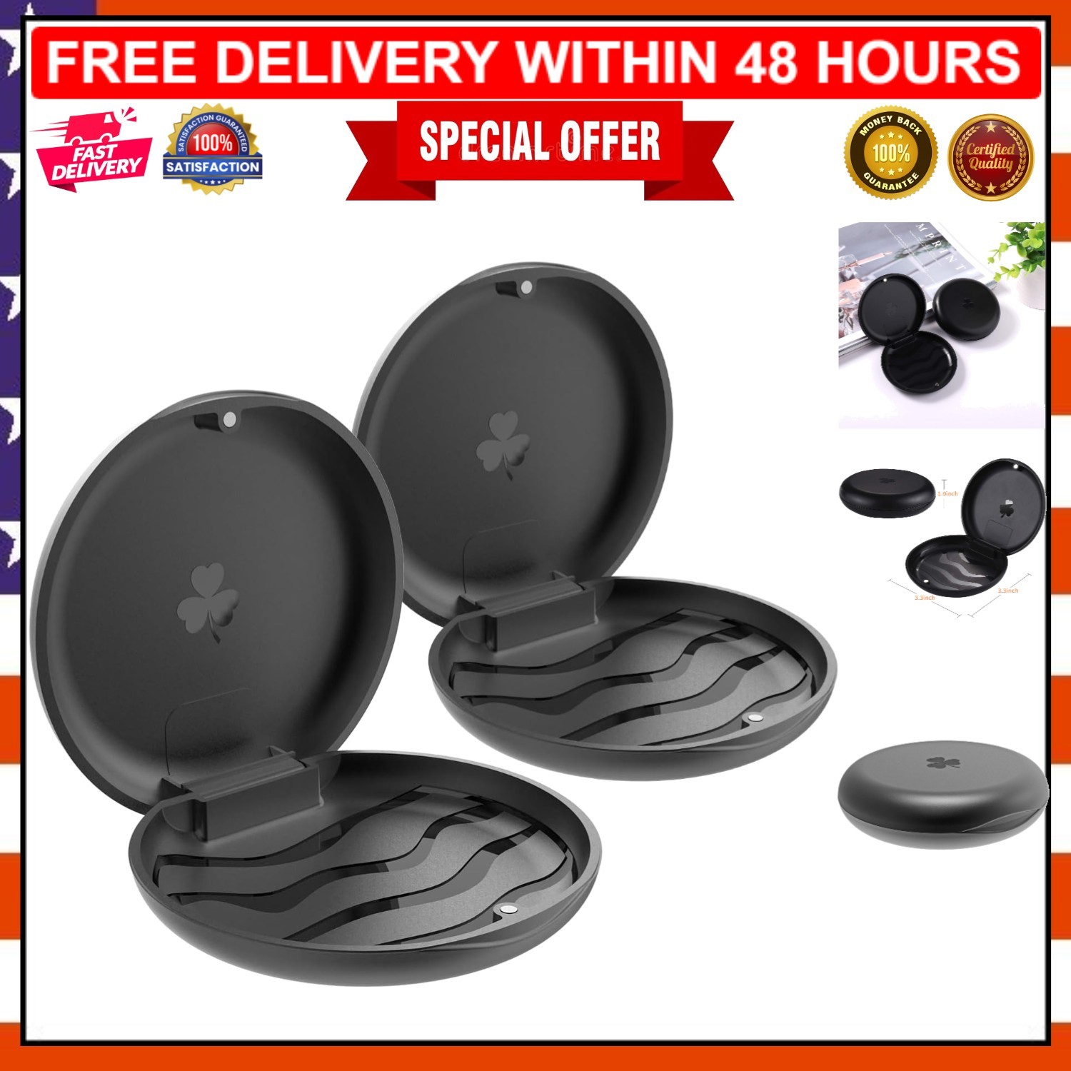2 Pack Portable Black Orthodontic Retainer Cases – Stylish and Easy to Clean