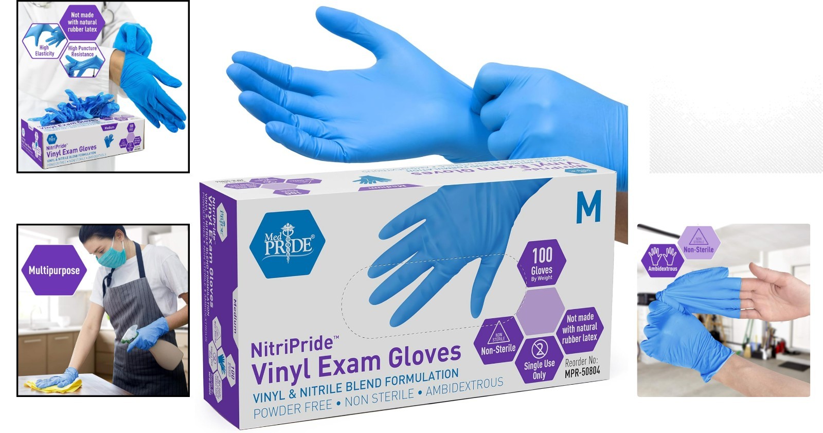 Professional Quality Nitrile and Vinyl Blend Gloves – Non-Sterile, 100 Per Box