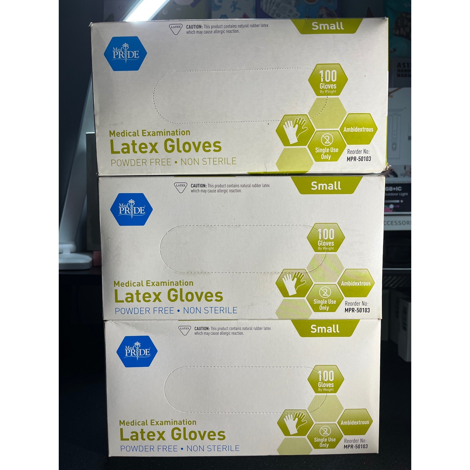 3 Pack Med Pride Medical Examination Latex Gloves Powder Free Small 300 Count
