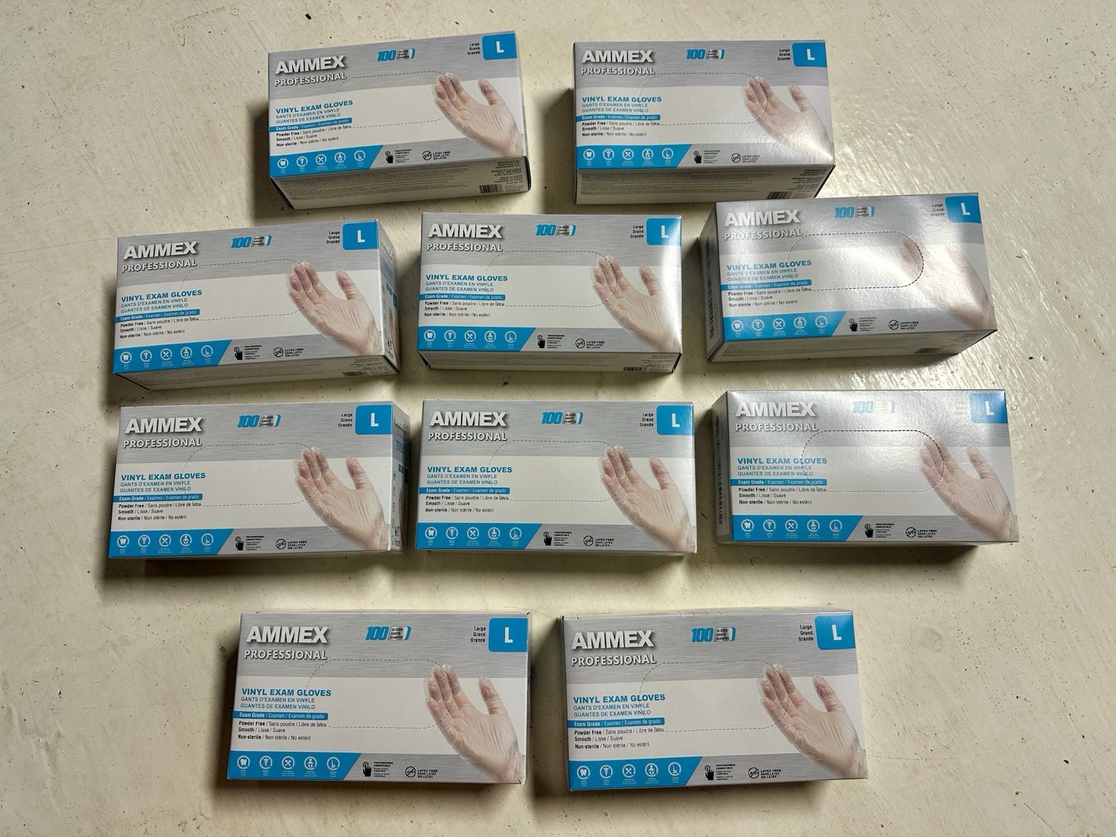 1000 (10 Boxes) AMMEX L Large Professional Vinyl Exam Gloves Protection Clinical